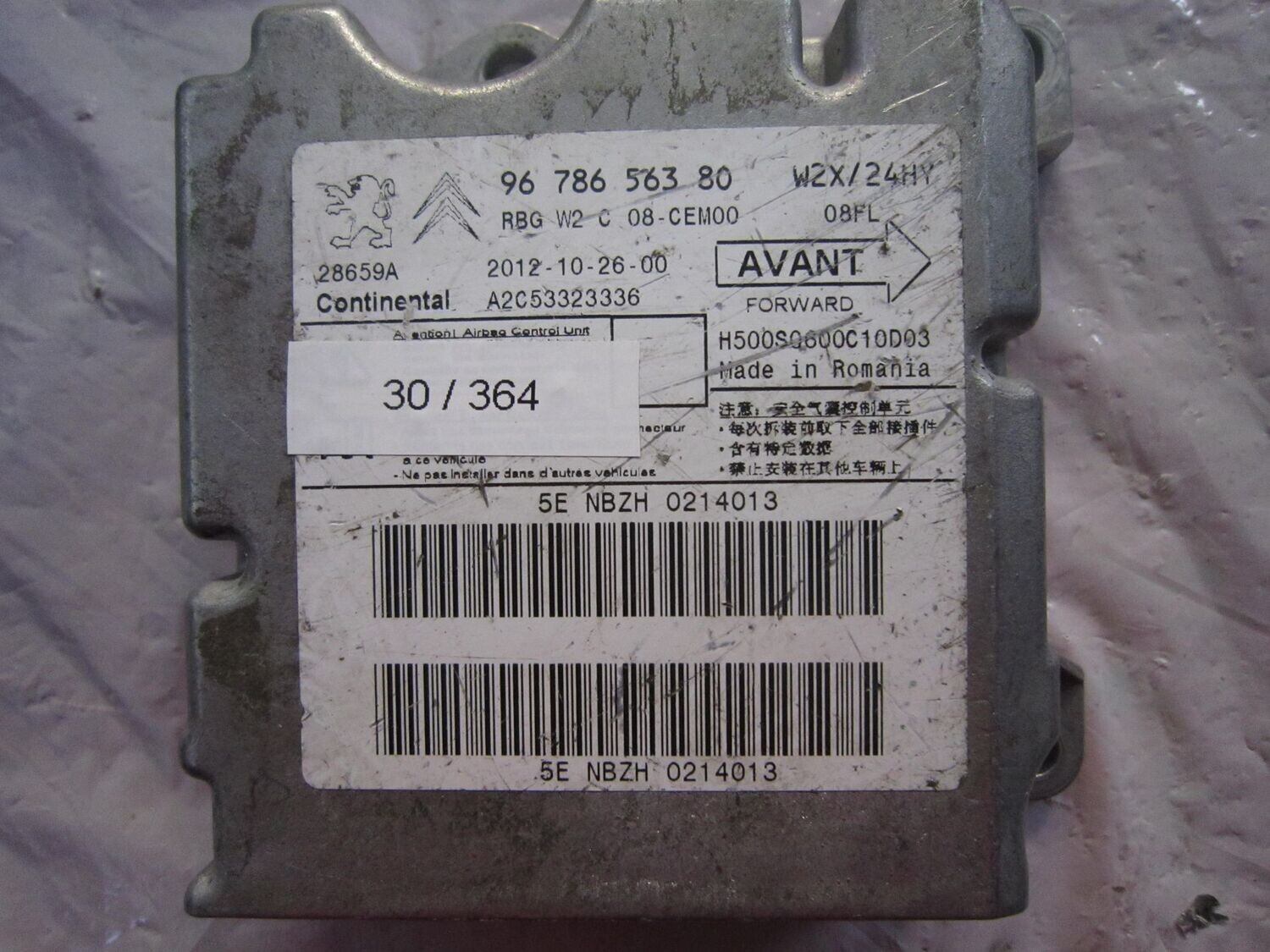 30-364 Centralina Airbag Continental 96 786 563 80 9678656380 A2C53323336    CITROEN / PEUGEOT  508
