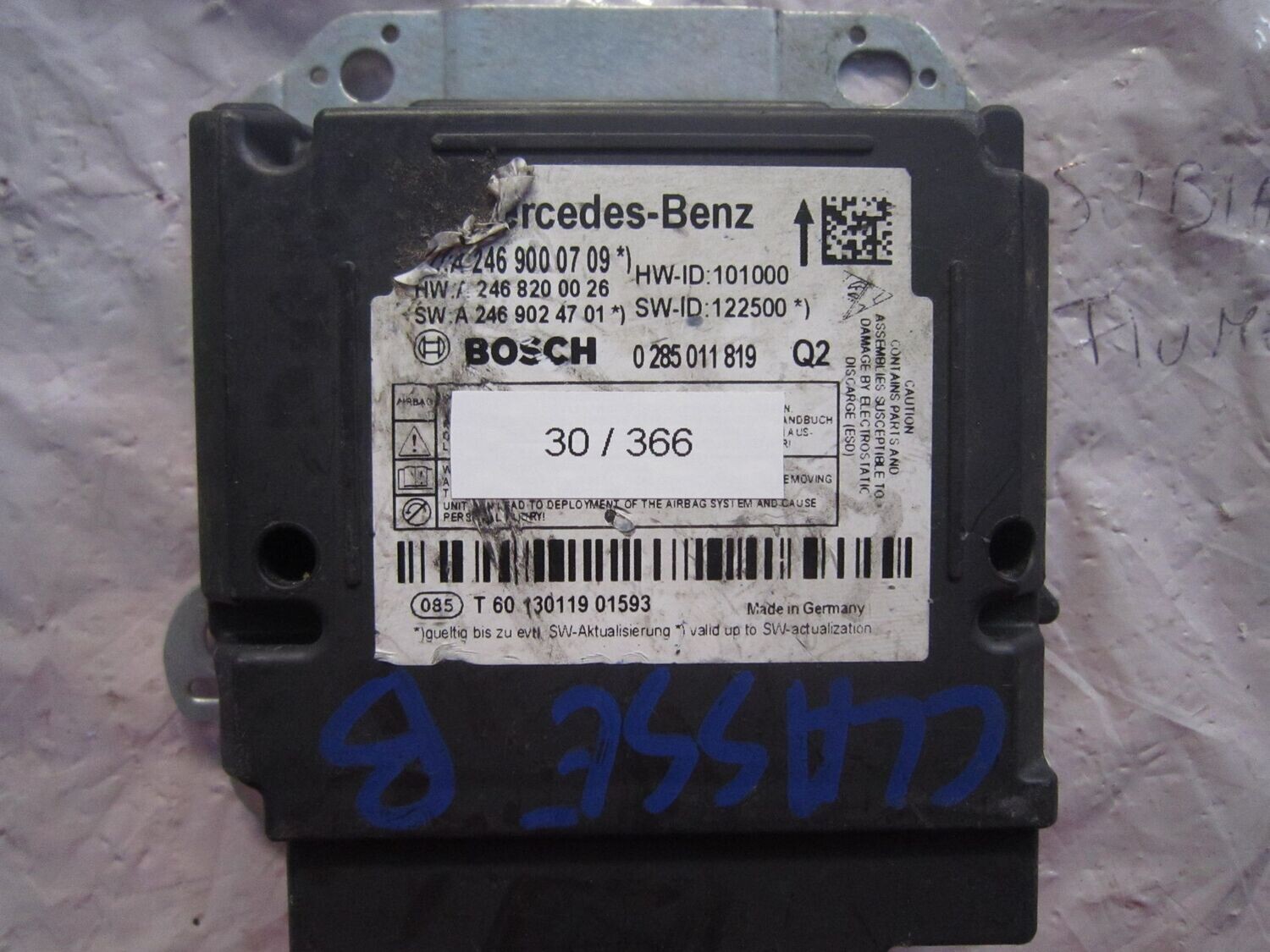 30-366 Centralina Airbag Bosch 0 285 011 819 0285011819 A 246 900 07 09 Q2   MERCEDES  CLASSE B