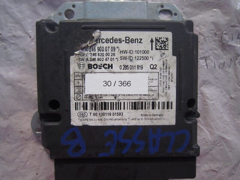 30-366 Centralina Airbag Bosch 0 285 011 819 0285011819 A 246 900 07 09 Q2   MERCEDES  CLASSE B