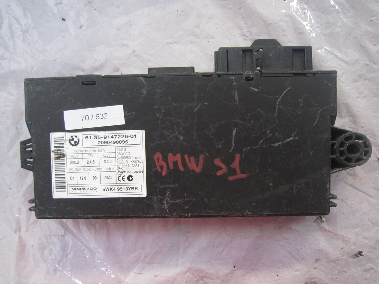 70-632 Centralina Modulo Confort Siemens 5WK4 9513YBR 5WK49513YBR 61.35-9147195-01 CAS 3 2090490095  BMW  SERIE 3