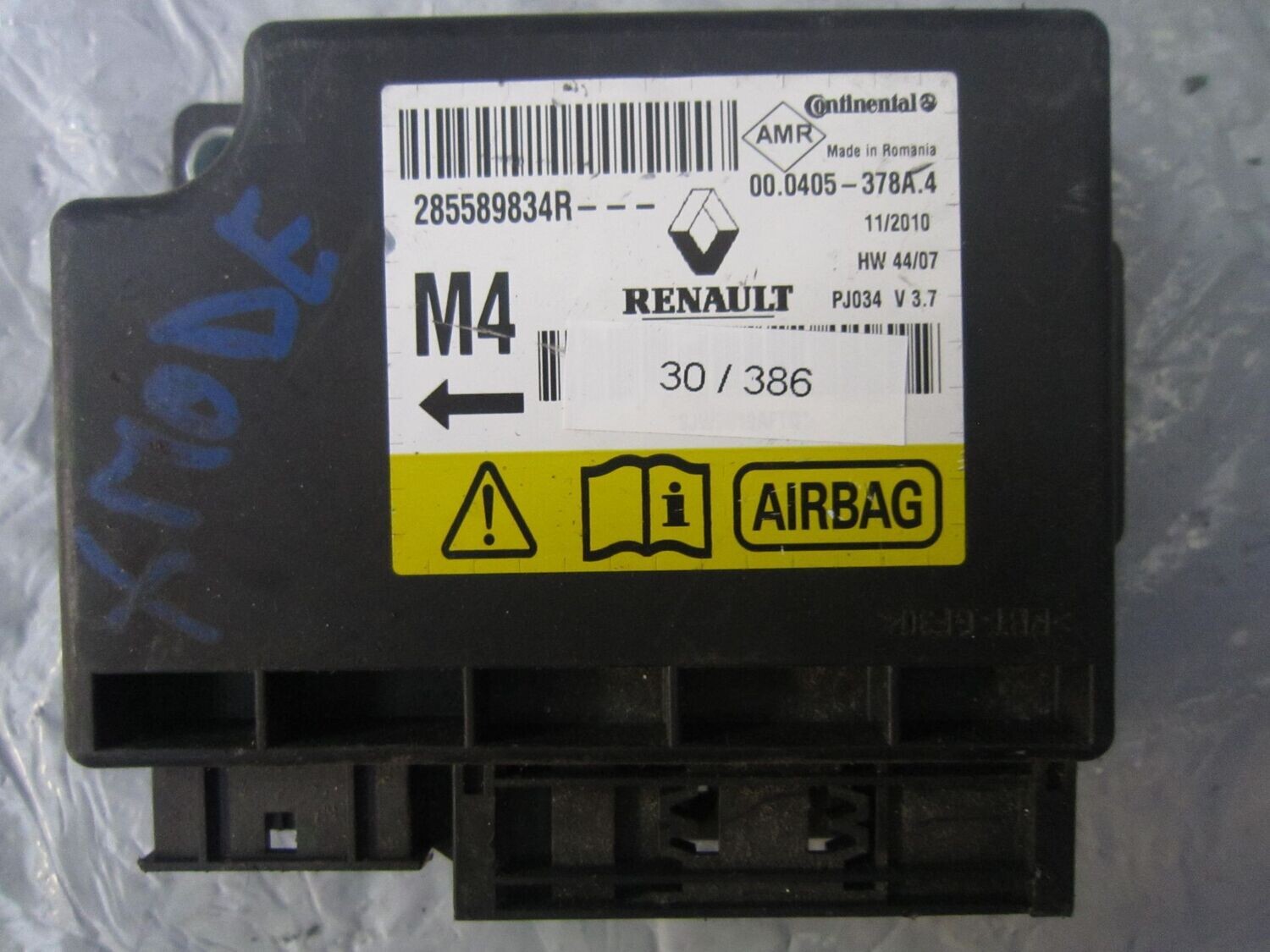 30-386 Centralina Airbag Continental 285589834R   00.0405-378A.4 HW 44/07   RENAULT  SCENIC