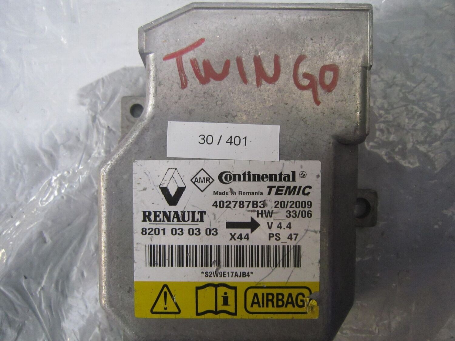 30-401 Centralina Airbag Continental 8201 03 03 03 8201030303 402787B3 HW: 33/06   RENAULT  TWINGO
