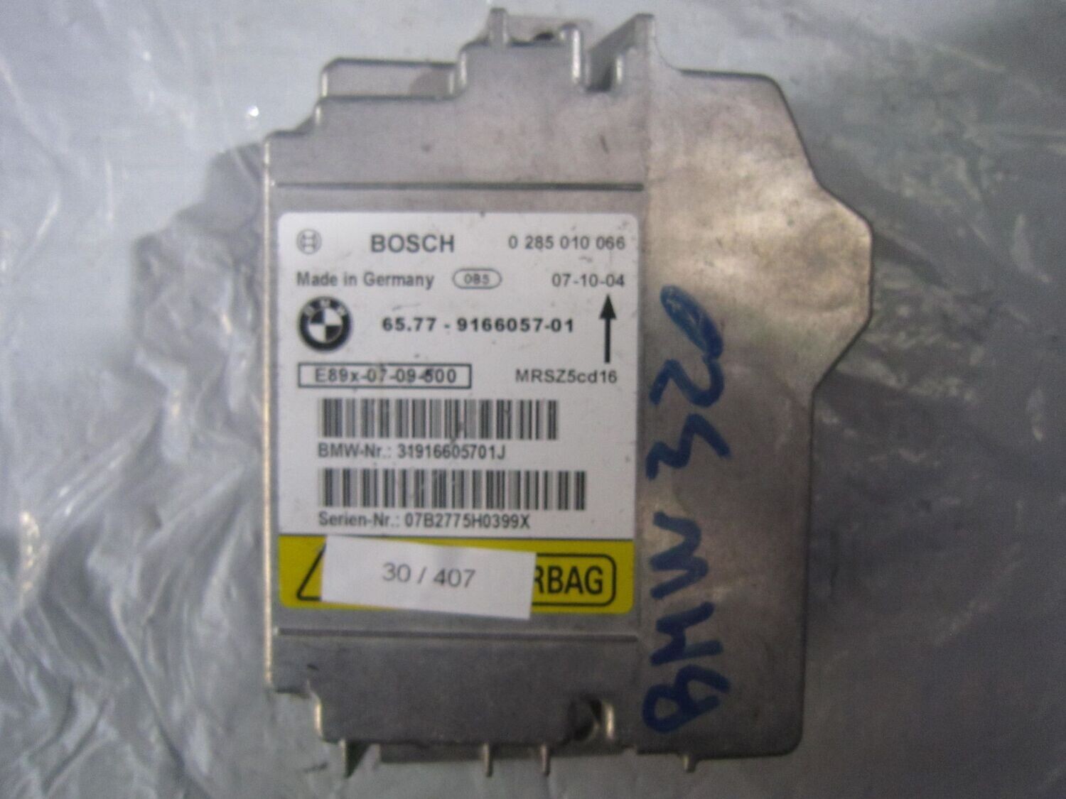 30-407 Centralina Airbag Bosch 0 285 010 066 0285010066 6577 9166057-01 31916605701J   BMW  SERIE 3