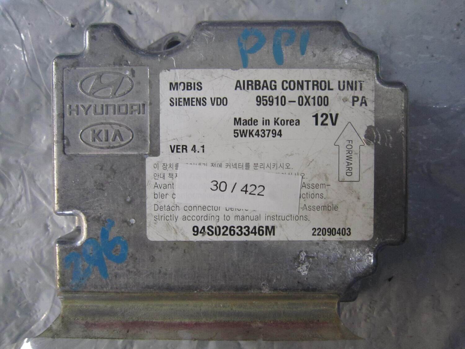 30-422 Centralina Airbag Siemens 5WK43794   95910-0X100    HYUNDAI  I 10
