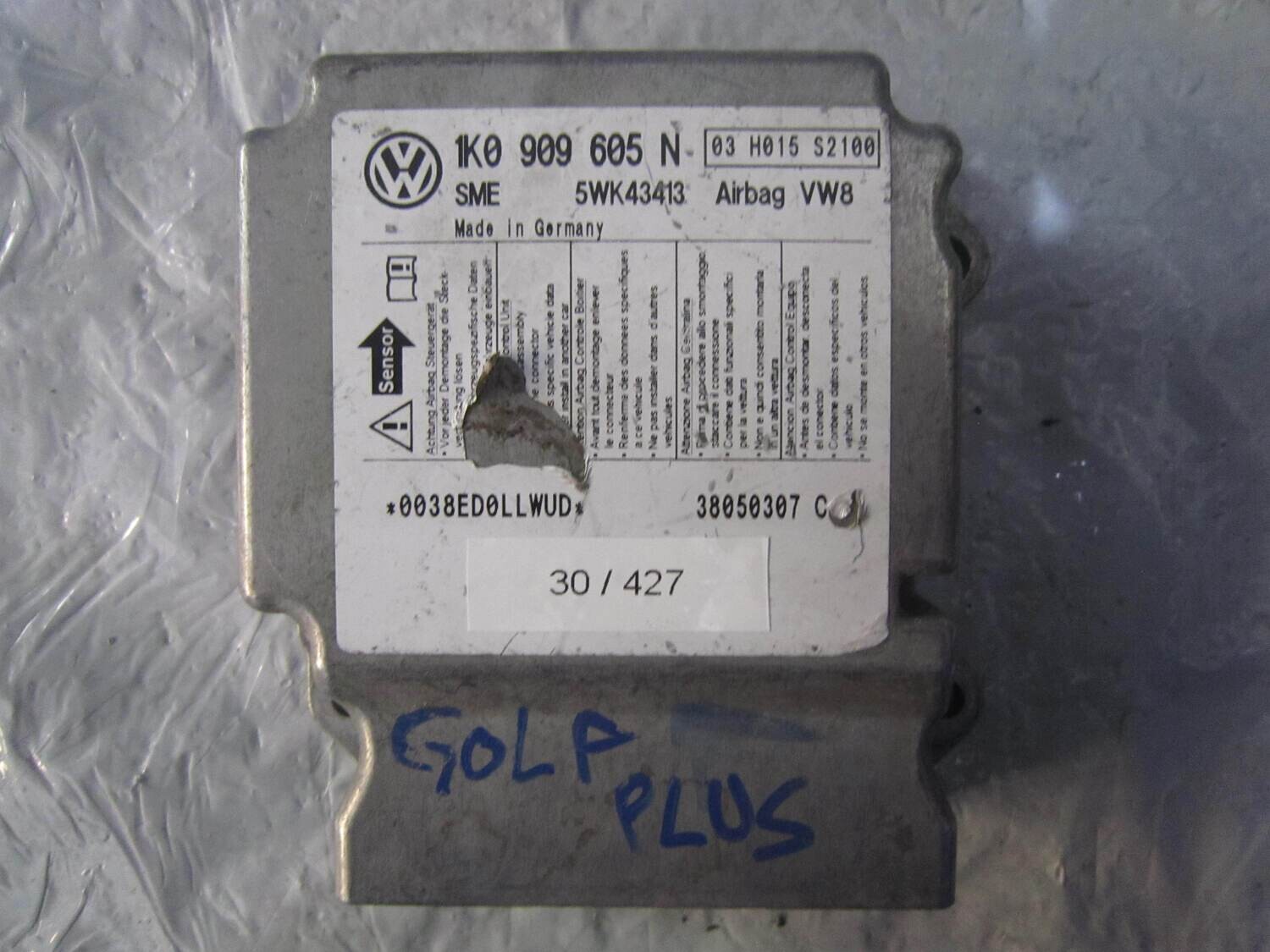 30-427 Centralina Airbag Sme 5WK43413   1K0 909 605 N 03 H015 S2100 VW8  VOLKSWAGEN  GOLF