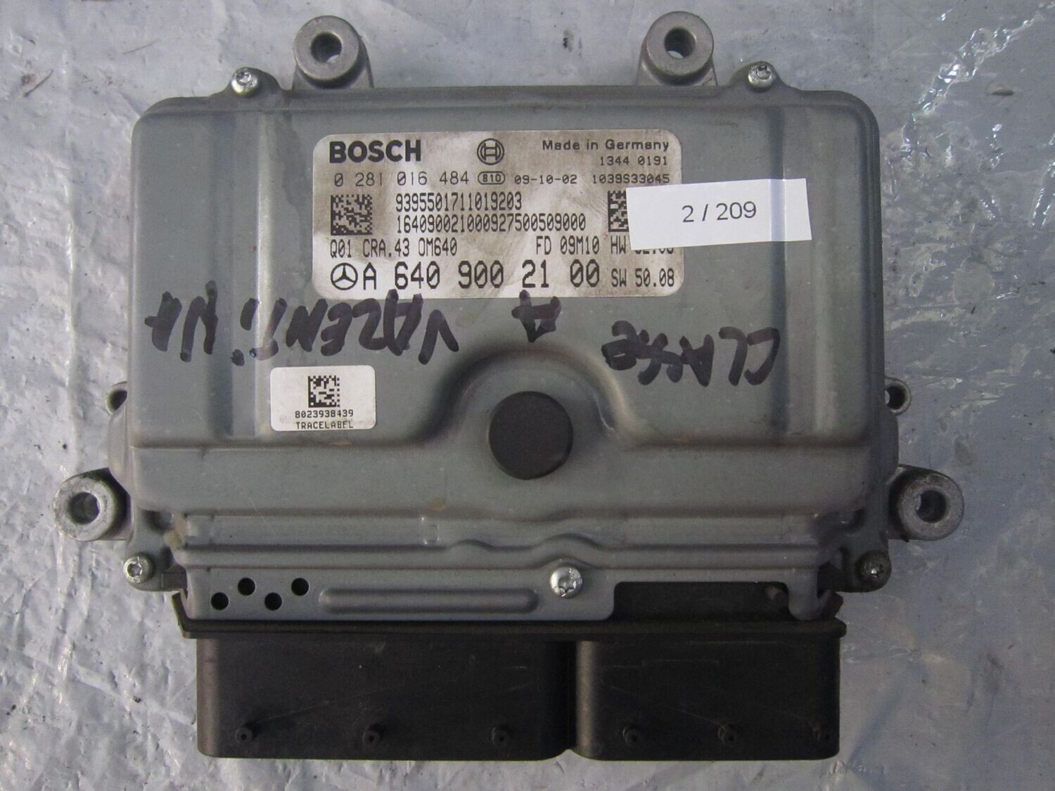 2-209 Centralina Motore Bosch 0 281 016 484 0281016484 A 640 900 21 00 1039S33045 CRA.43 OM640 FD 09M10 HW 32.08   SW 50.08 MERCEDES DIESEL CLASSE B