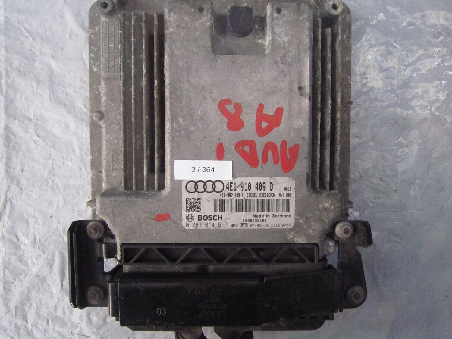 3-364 Centralina Motore Bosch 0 281 014 617 0281014617 4E1 910 409 D 1039S23152 EDC16CP34  AUDI Diesel A 8