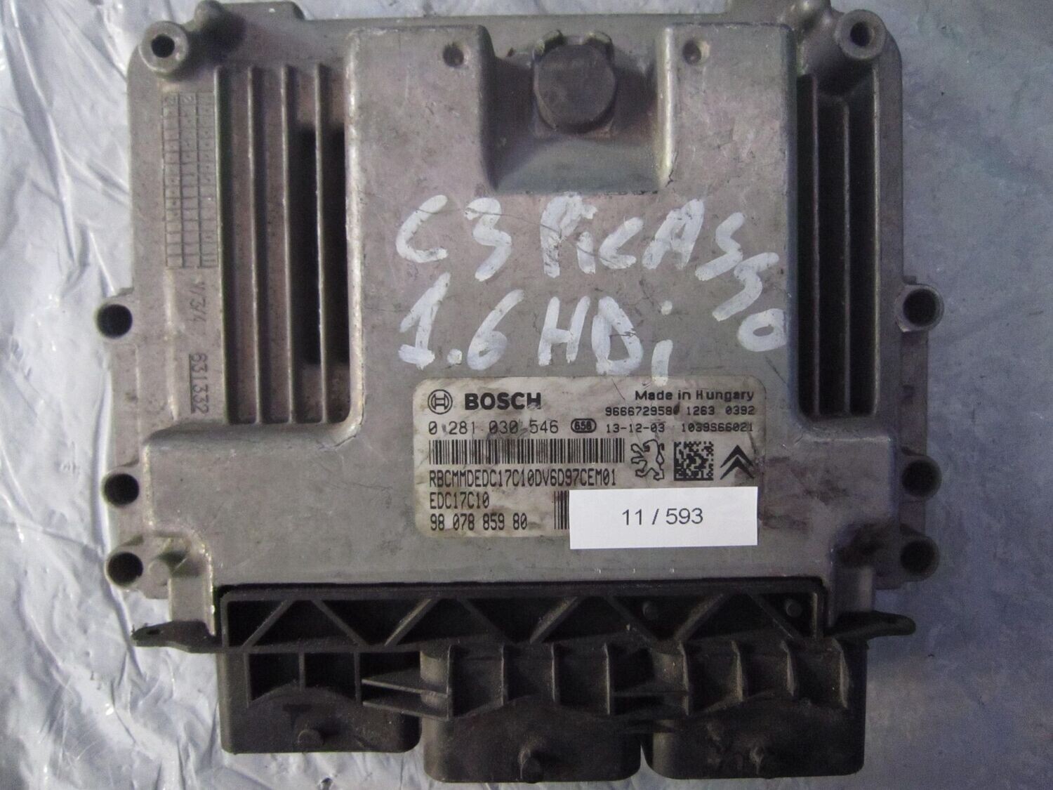 11-593 Centralina Motore Bosch 0 281 030 546 0281030546 98 078 859 80 1039S66021 EDC17C10  CITROEN / PEUGEOT DIESEL VARIE