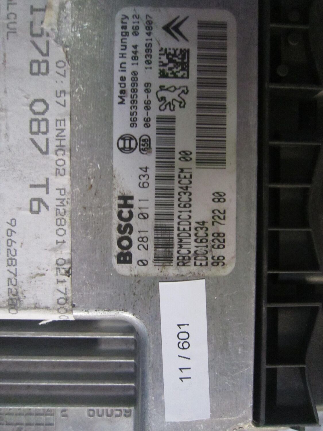 11-601 Centralina Motore Bosch 0 281 011 634 0281011634 96 628 722 80 1039S14807 EDC16C34  CITROEN / PEUGEOT DIESEL VARIE