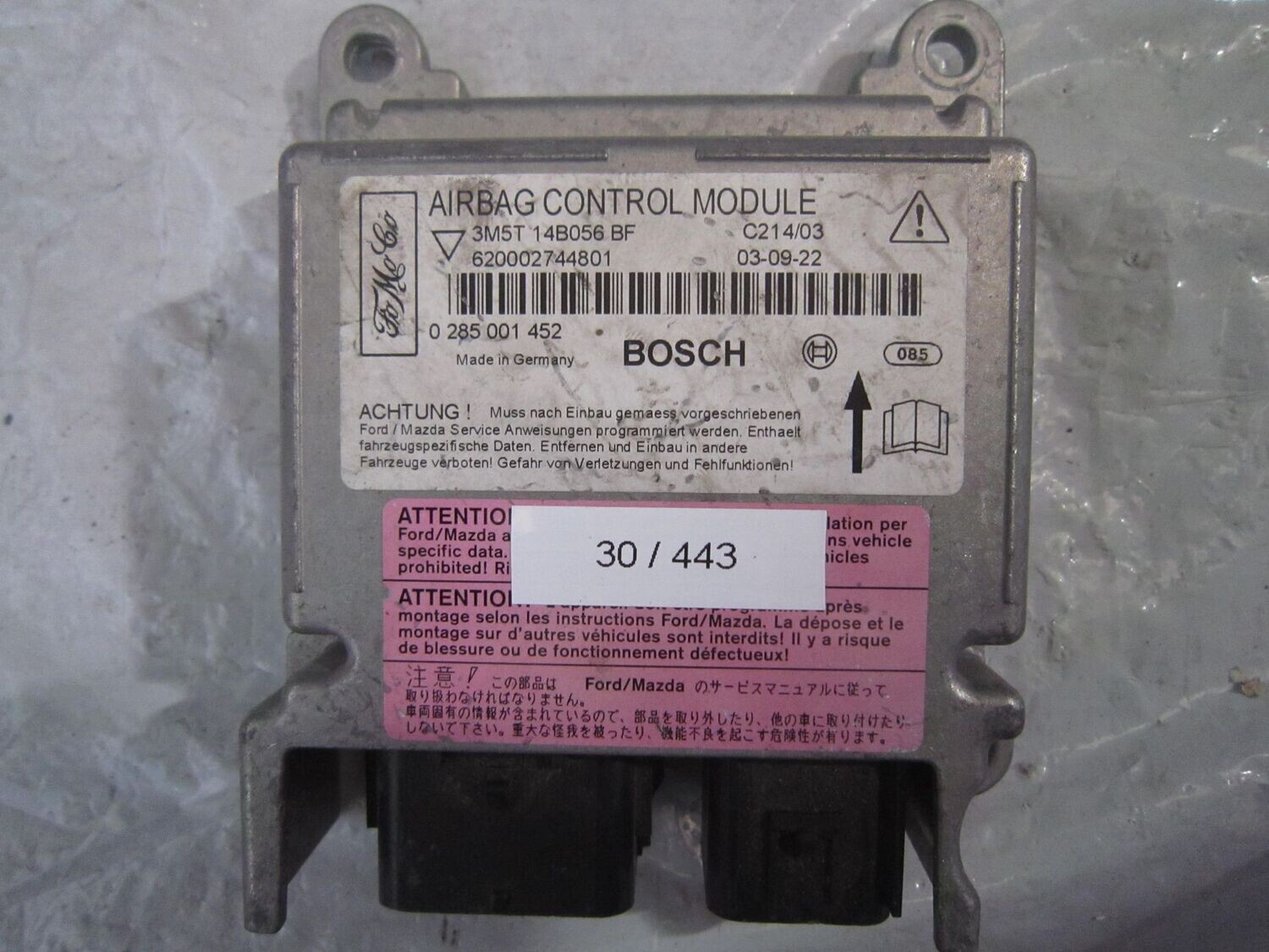 30-443 Centralina Airbag Bosch 0 285 001 452 0285001452 3M5T 14B056 BF    FORD  FOCUS