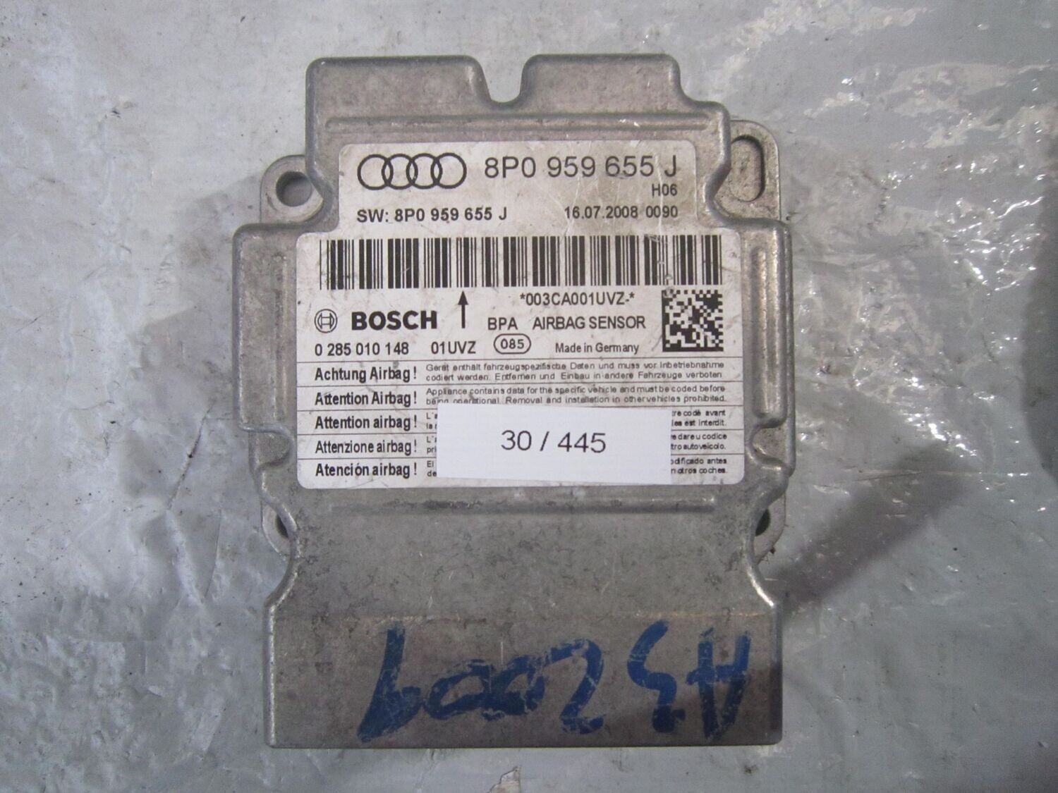 30-445 Centralina Airbag Bosch 0 285 010 148 0285010148 8P0 959 655 J    AUDI  A 3
