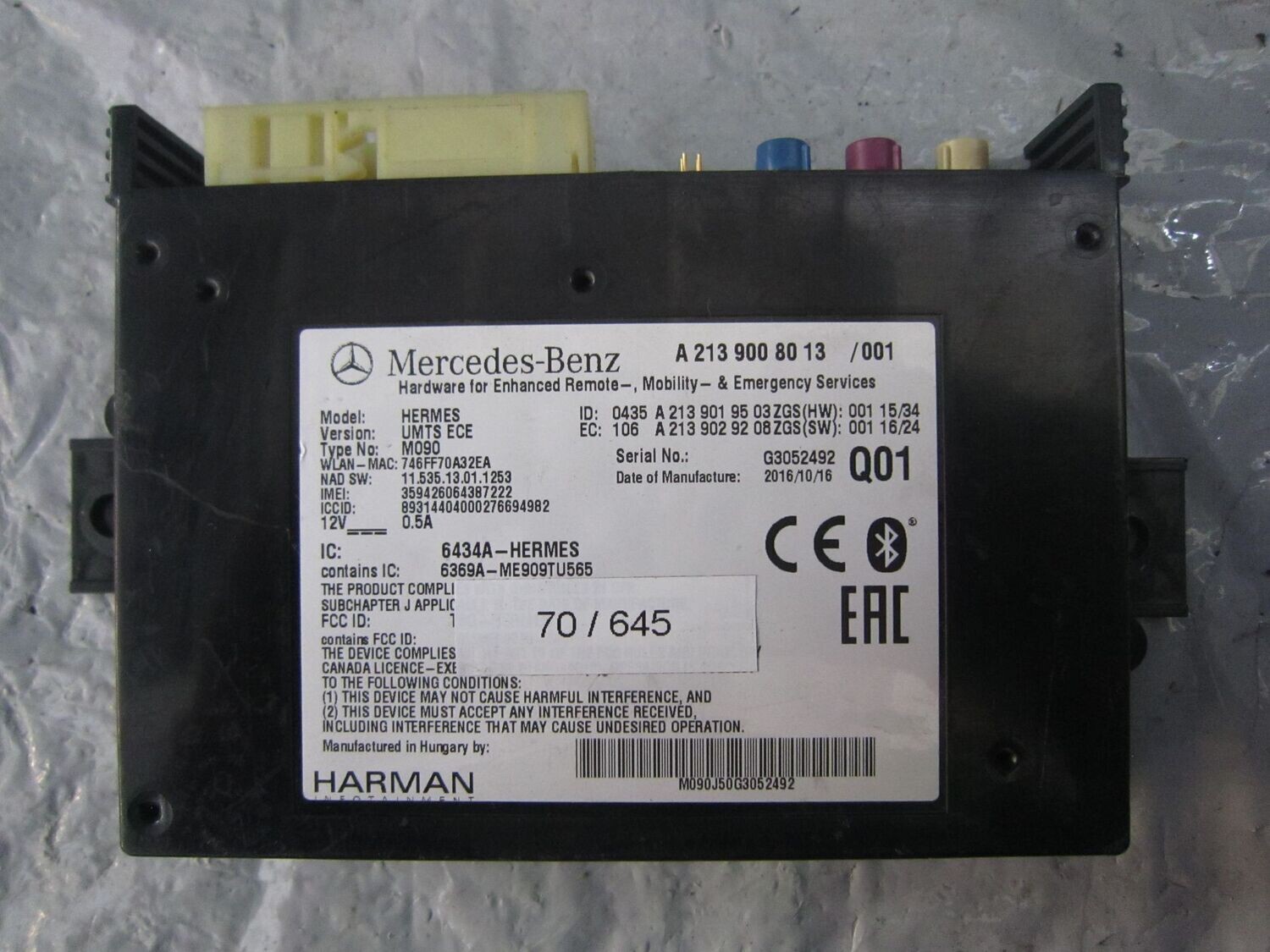 70-645 Centralina Bluetooth Harman A 213 900 80 13 A2139008013 A 213 901 95 03 A 213 902 92 08 Q01  MERCEDES  VARIE