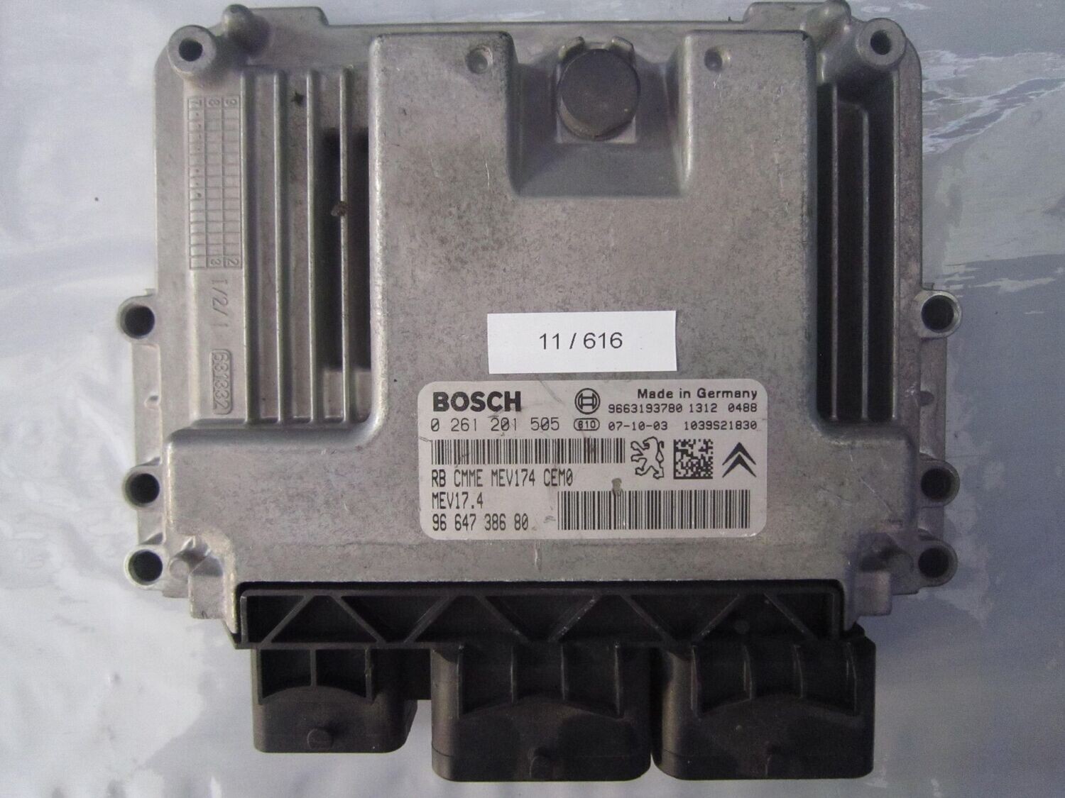 11-616 Centralina Motore Bosch 0 261 201 505 0261201505 96 647 386 80 1039S21830 MEV17.4  CITROEN / PEUGEOT BENZINA 207