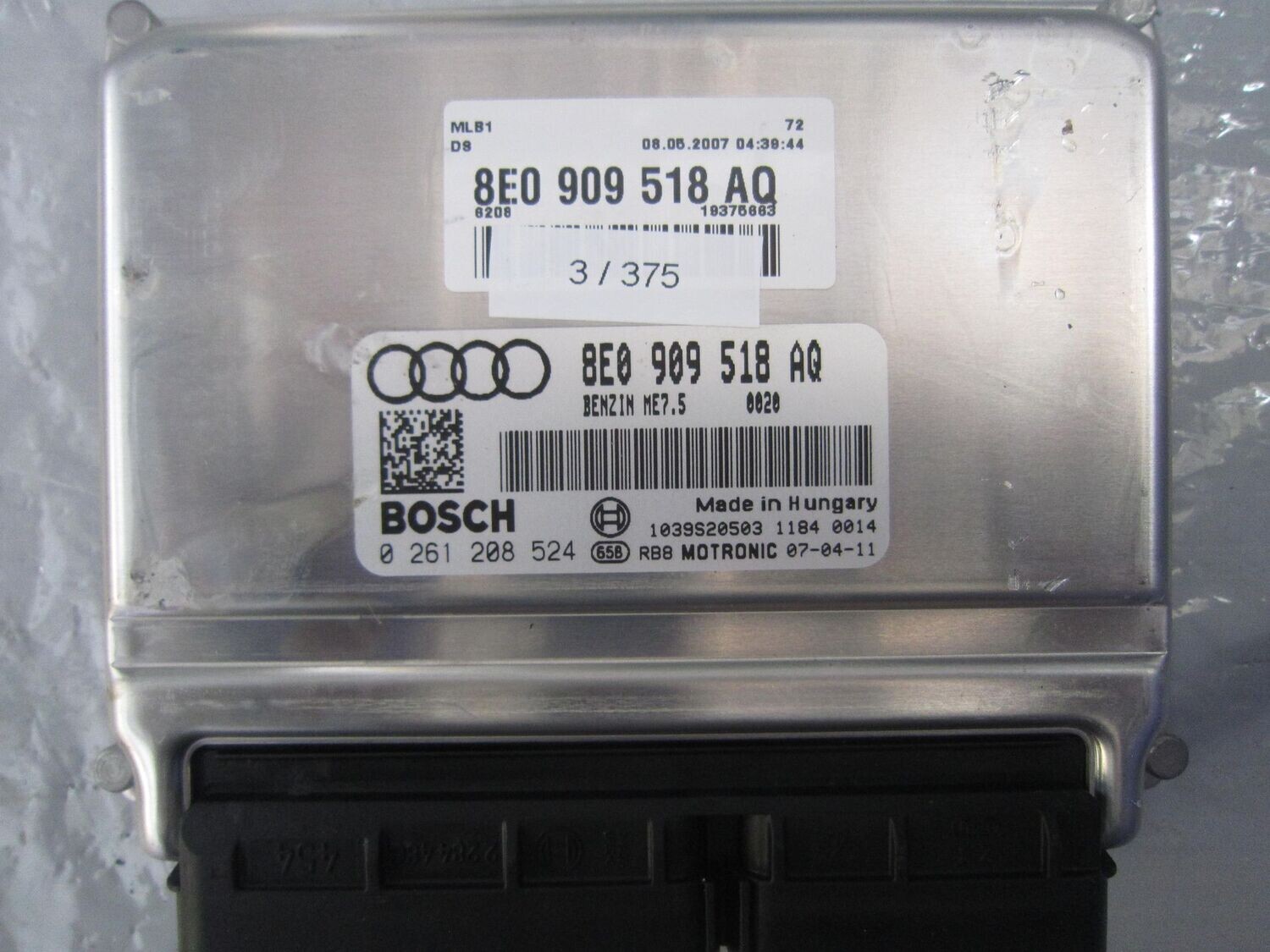 3-375 Centralina Motore Bosch 0 261 208 524 0261208524 8E0 909 518 AQ 1039S20503 ME7.5  AUDI Benzina VARIE