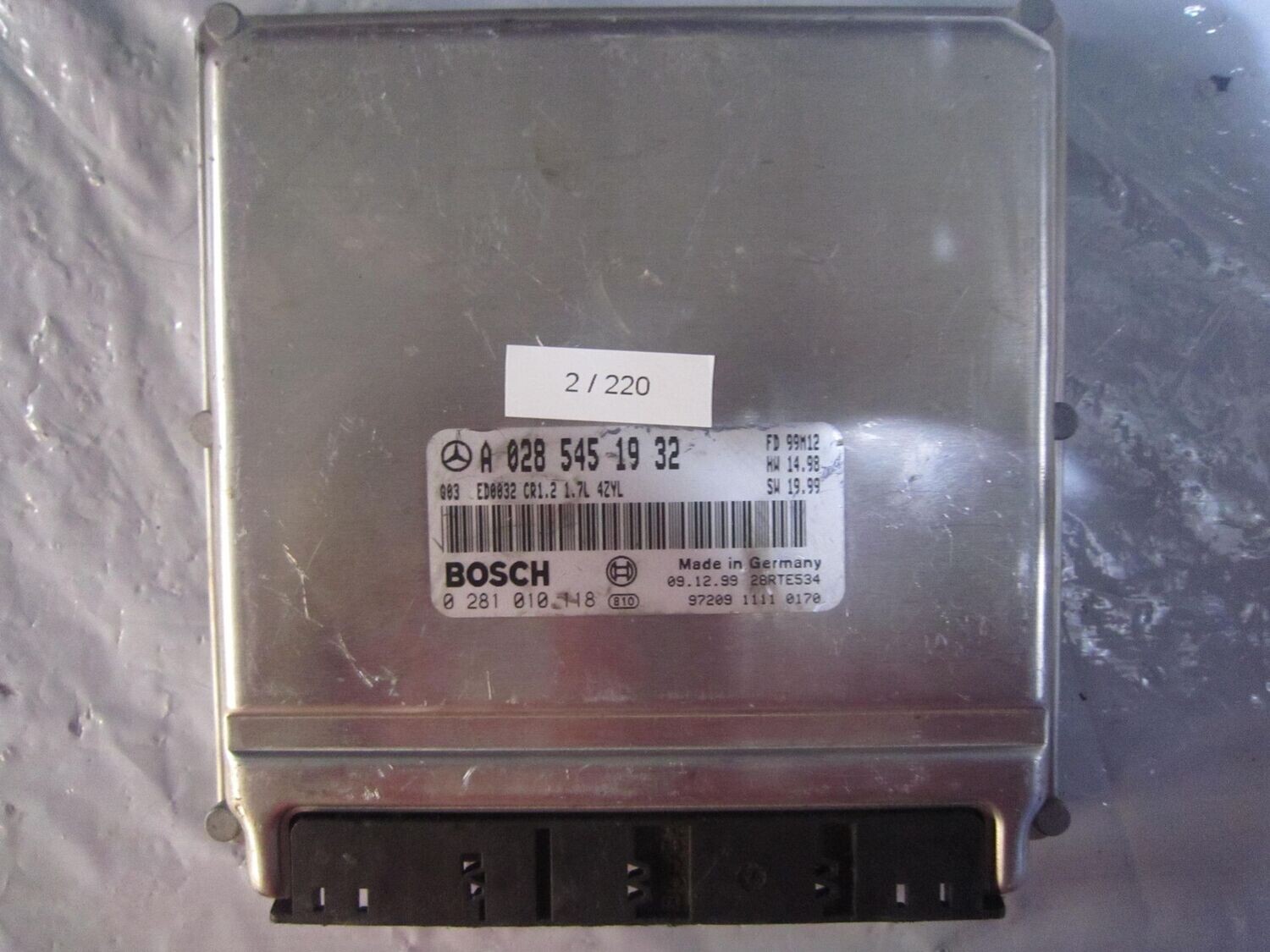 2-220 Centralina Motore Bosch 0 281 010 118 0281010118 A 028 545 19 32 28RTE534 CR1.2 HW 14.98    SW 19.99 MERCEDES DIESEL VARIE