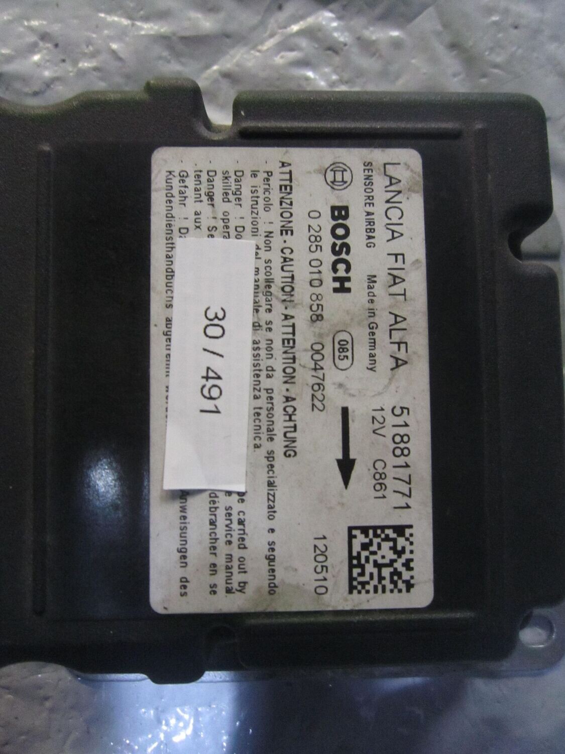 30-491 Centralina Airbag Bosch 0 285 010 858 0285010858 51881771    FIAT  DOBLO'