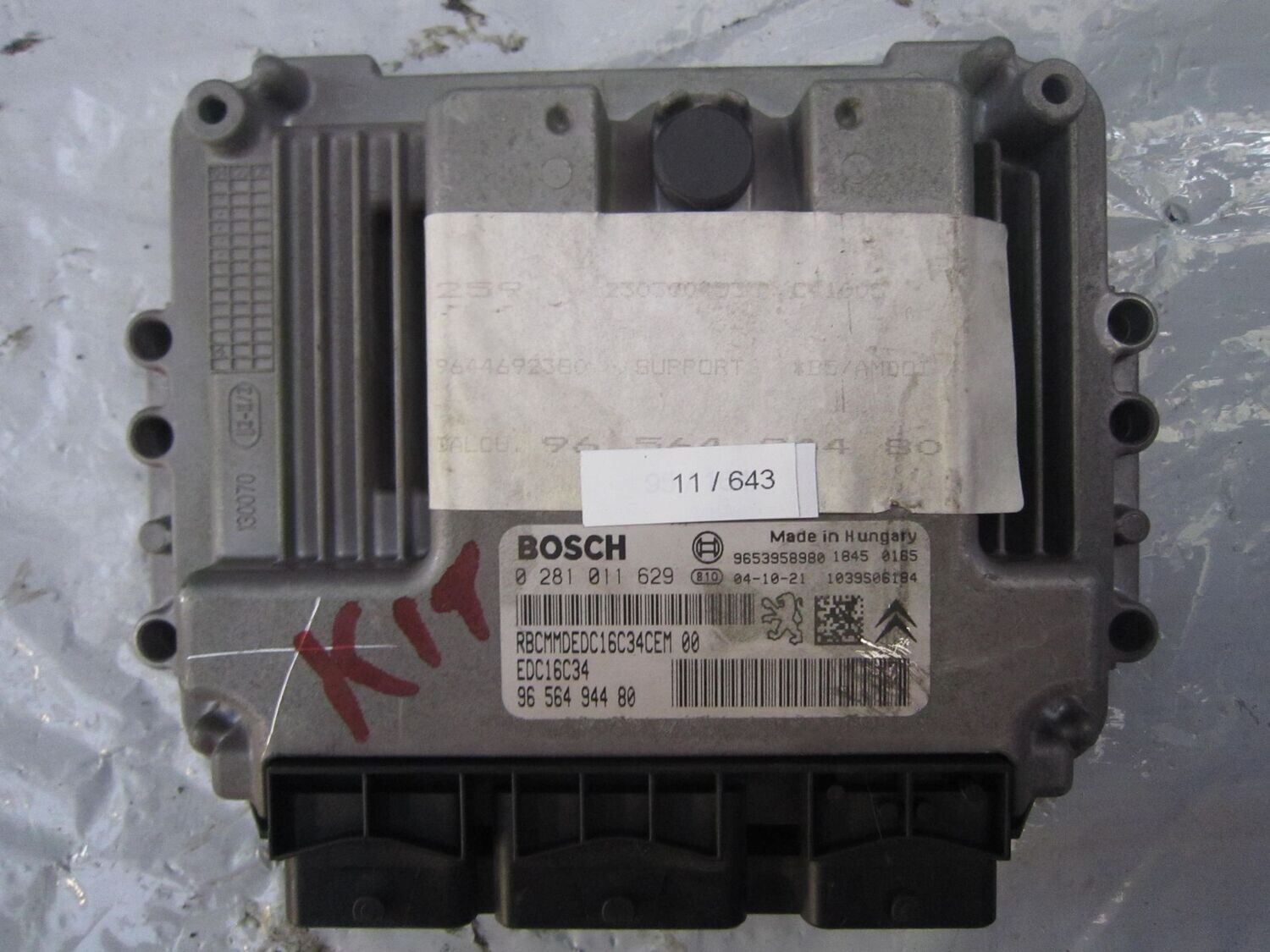11-643 Centralina Motore Bosch 0 281 011 629 0281011629 9656494480 1039s06184 EDC16C34  CITROEN / PEUGEOT DIESEL VARIE