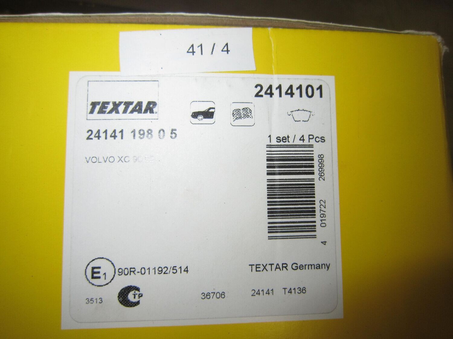 41-4 Pasticche Freni Anteriori Textar 90R-01192/514 90R01192514 2414101 24141 198 0 5   VOLVO  XC 90