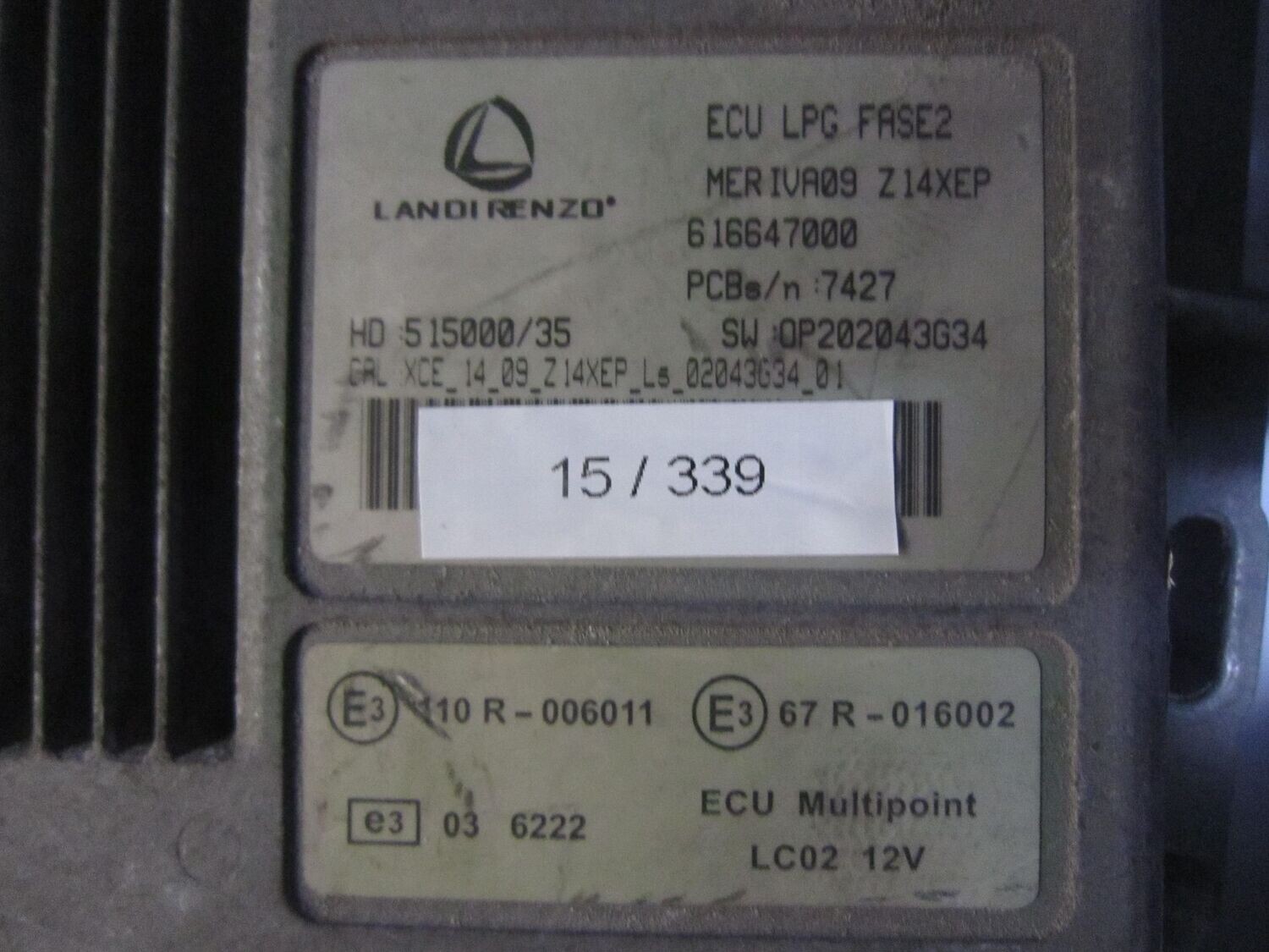 15-339 Centralina Gas Gpl Landi Renzo 616647000   ECU LPG FASE 2 HD 515000/35 SW0P202043G34  OPEL BENZINA / GPL MERIVA