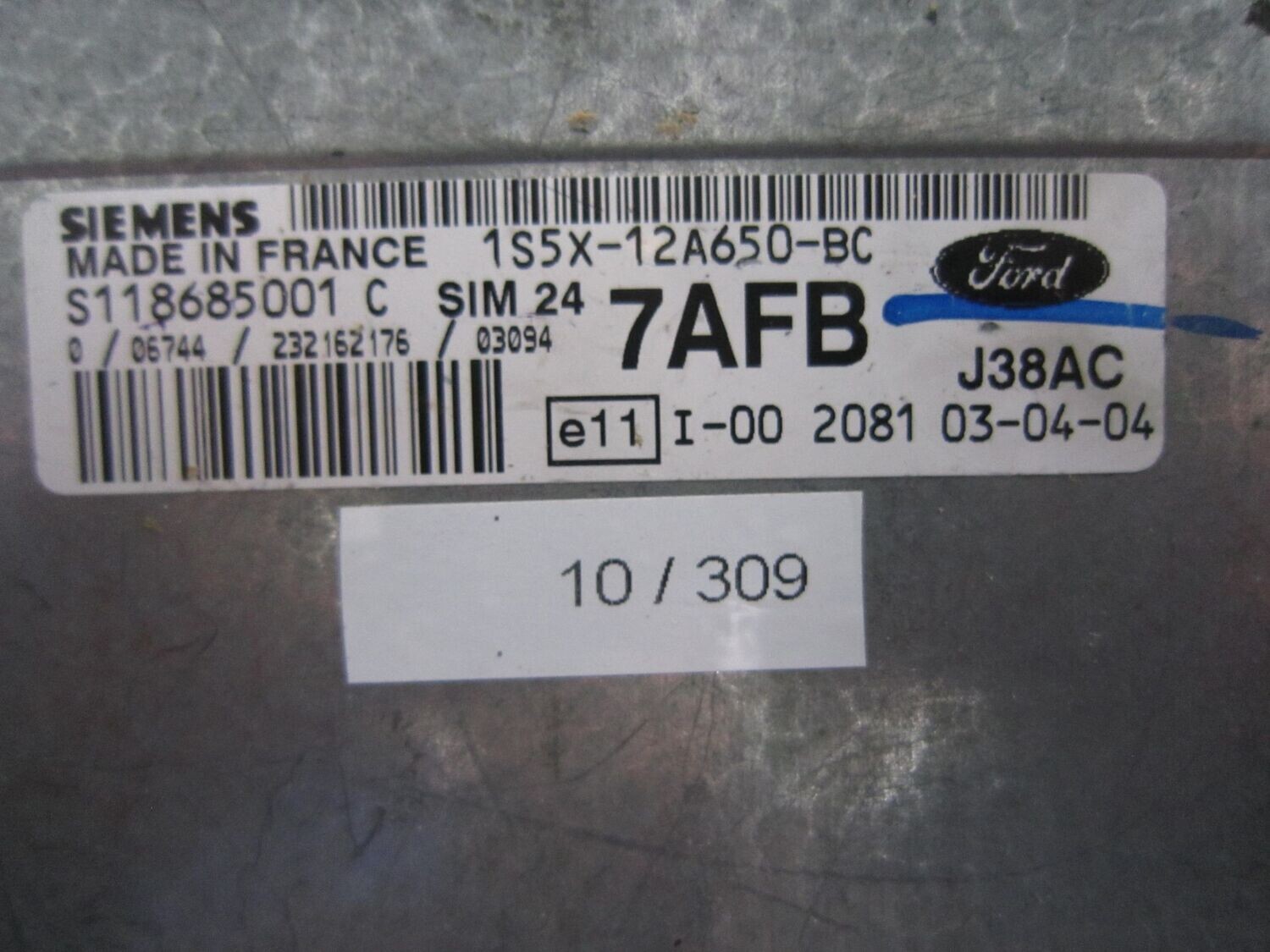 10-309 Centralina Motore Siemens S118685001 3 S1186850013 1S5X-12A650-BC SIM24 7AFB J38AC FORD Benzina VARIE