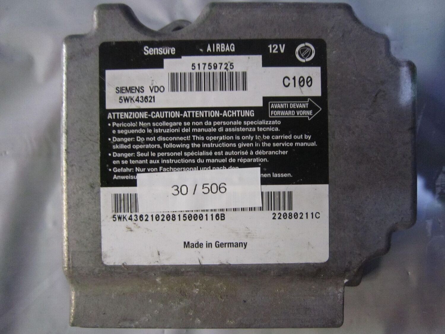 30-506 Centralina Airbag Siemens 51759725   5WK43621 C100   FIAT  MULTIPLA