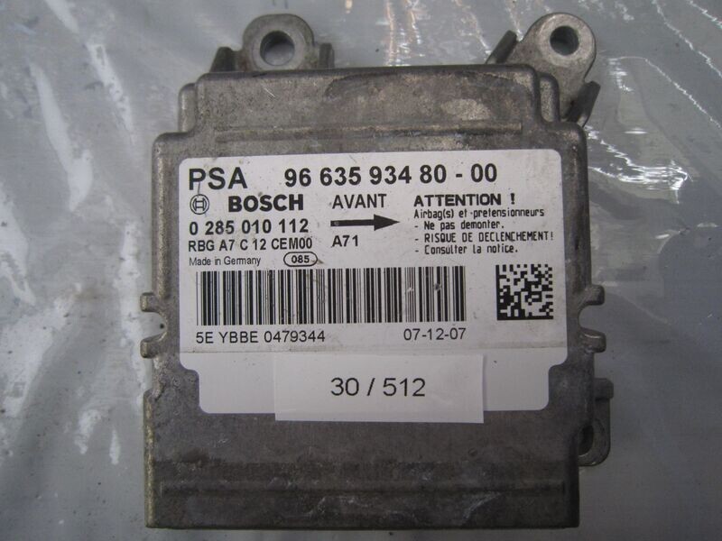 30-512 Centralina Airbag Bosch 0 285 010 112 0285010112 96 635 934 80 - 00 RBG A7 C12 CEM 00   PEUGEOT  207