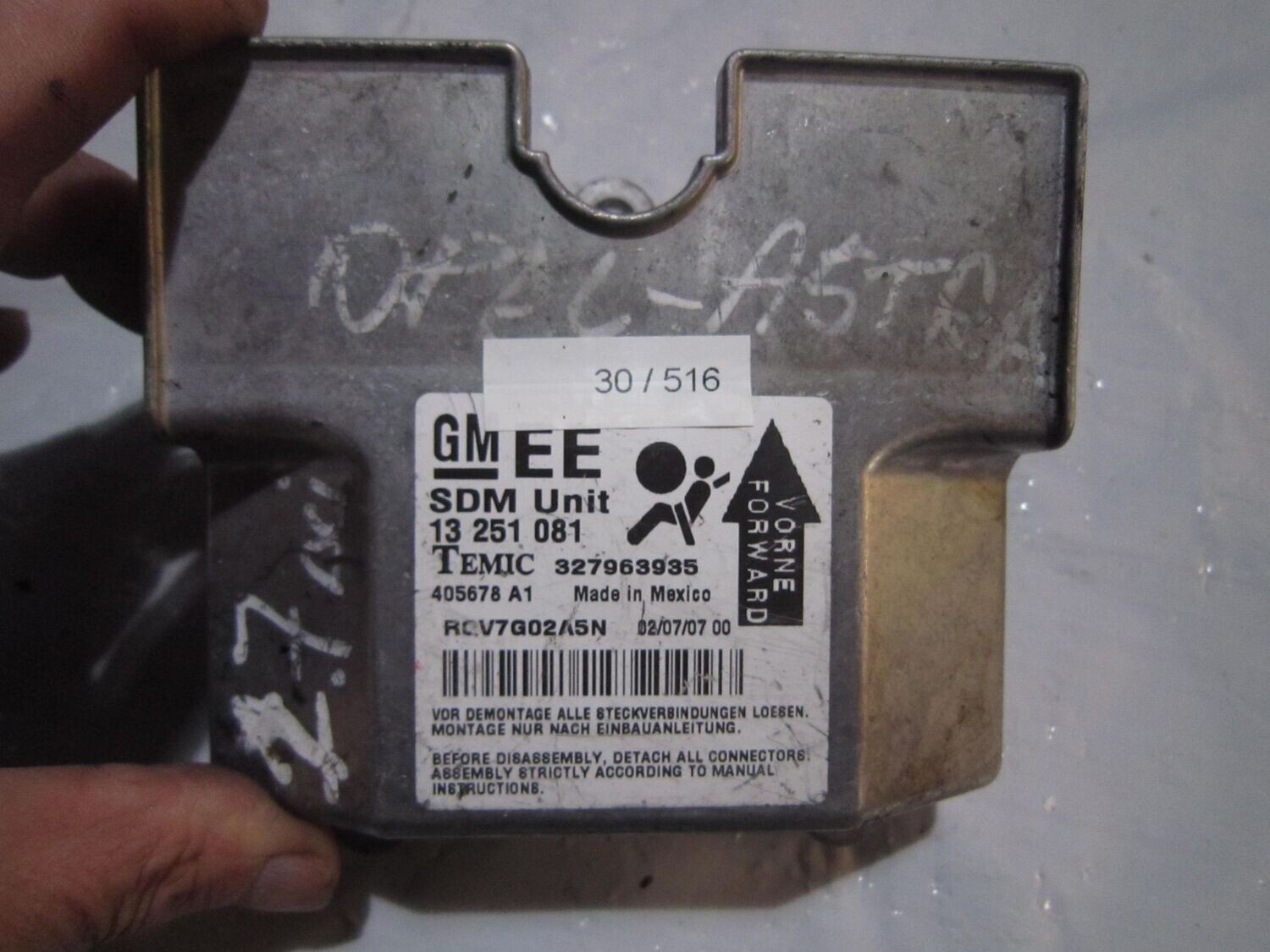 30-516 Centralina Airbag GM 13 251 081 13251081 327963935 405678 A1   OPEL  ASTRA