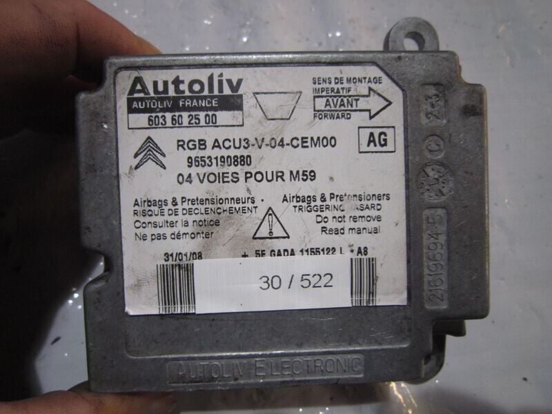 30-522 Centralina Airbag Autoliv 603 60 25 00 603602500 9653190880 RGB ACUS3-V-04-CEM00   CITROEN  PARTNER