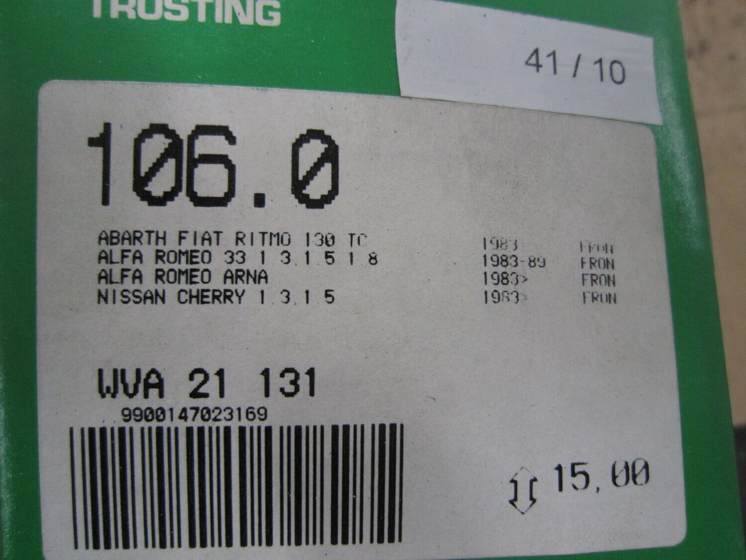 41-10 Pastiglie Freni Anteriori Trusting WVA 21 131 WVA21131 106.0     ALFA ROMEO / FIAT / LANCIA  VARIE