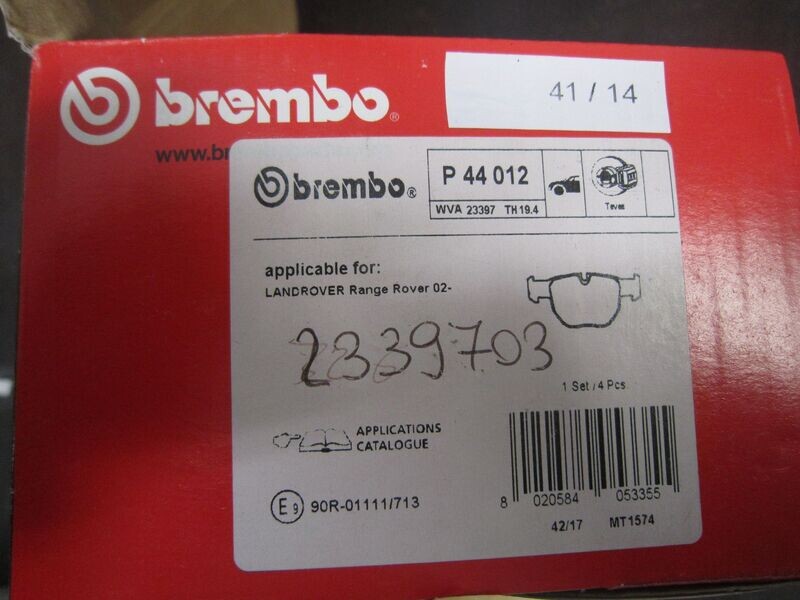 41-14 Pastiglie Freni Anteriori Brembo 90R-01111/713 90R01111713 P 44 012 WVA 23397 TH19.4 2339703   RANGE ROVER