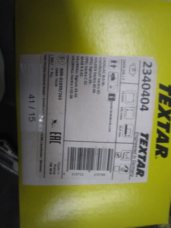 41-15 Pastiglie Freni Anteriori Textar 90R-01699/263 90R01699263 2340404 CT 576570   OPEL  VARIE