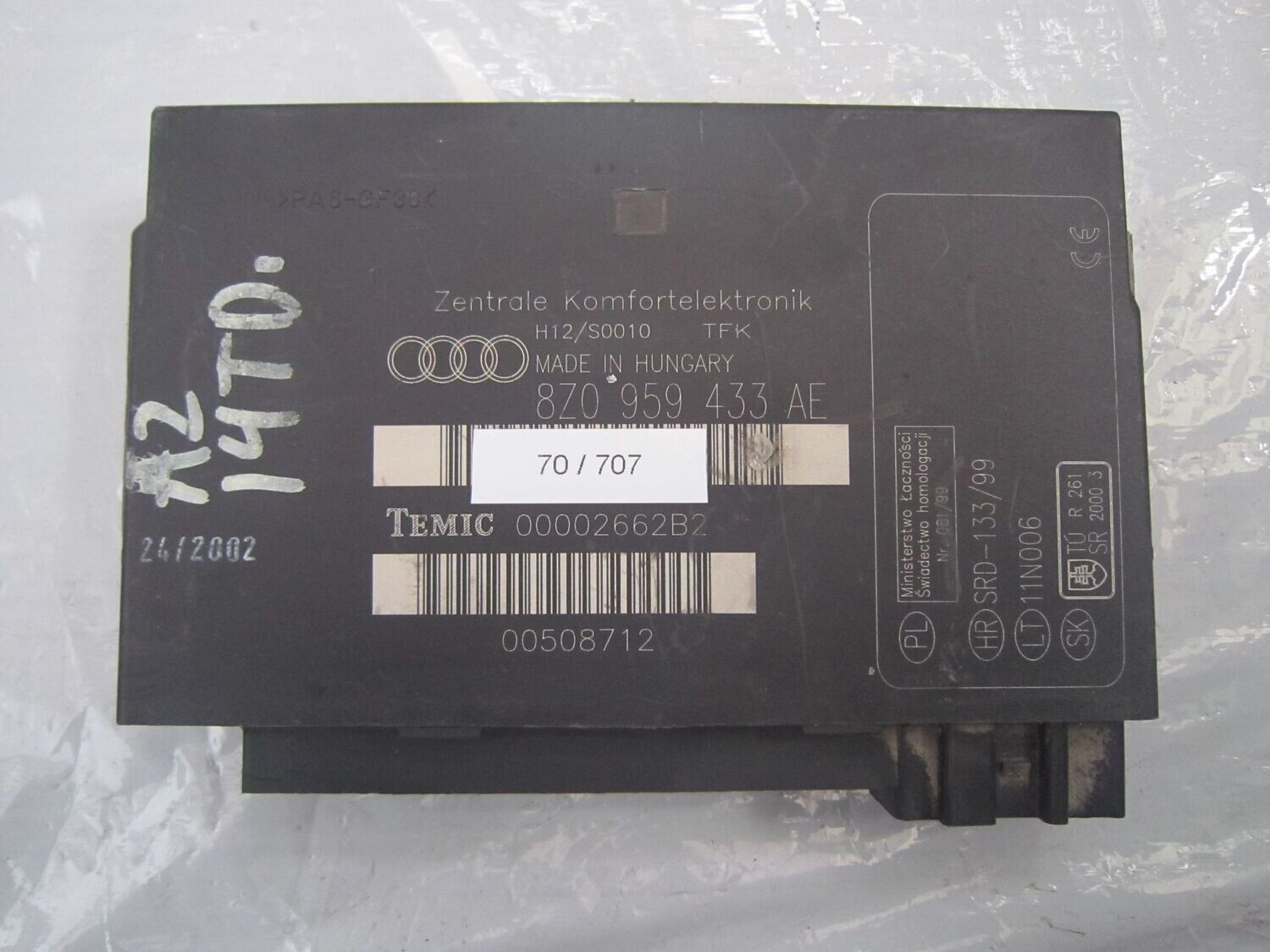 70-707 Centralina Modulo Confort Temic 8Z0 959 433 AE 8Z0959433AE 2662B2 H12/S0010    AUDI  A 2