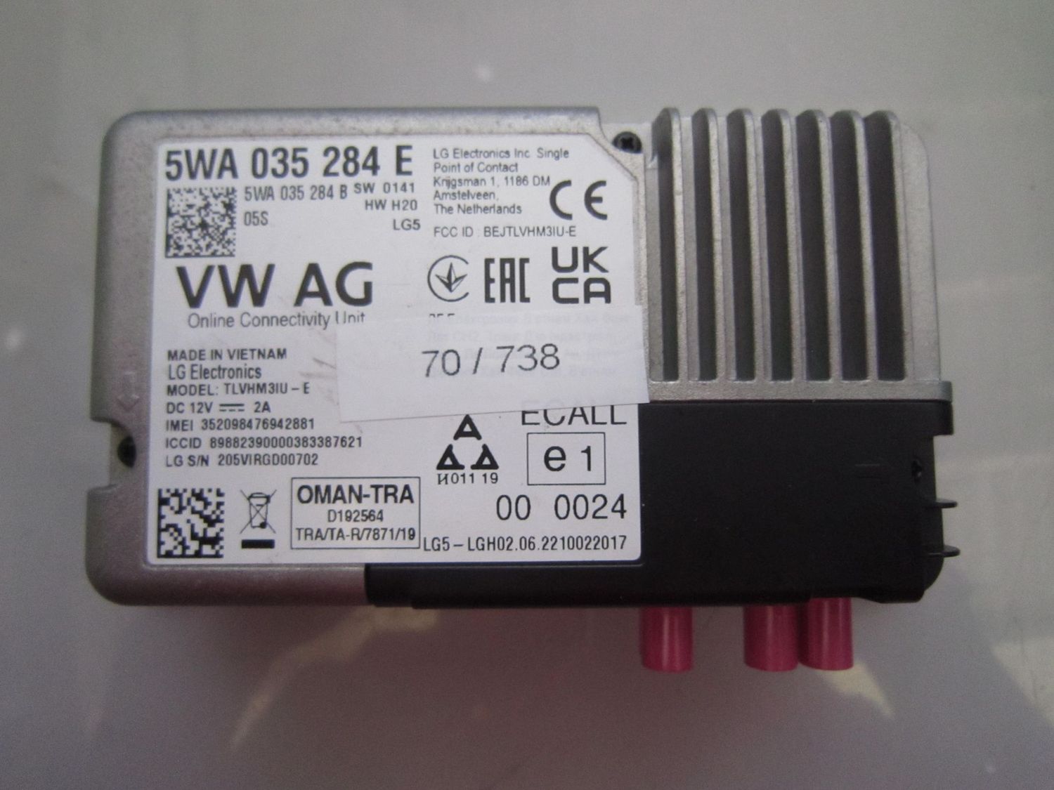 70-738 Modulo Chiamata Emergenza LG 5WA 035 284 E 5WA035284E TLVHM3IU-E HW:  H20   AUDI  VARIE