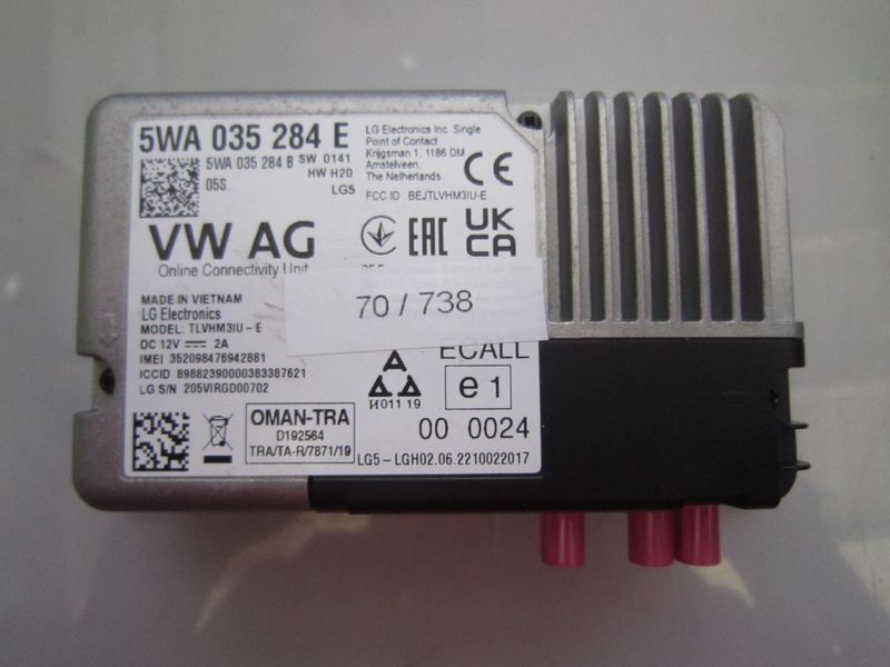 70-738 Modulo Chiamata Emergenza LG 5WA 035 284 E 5WA035284E TLVHM3IU-E HW:  H20   AUDI  VARIE