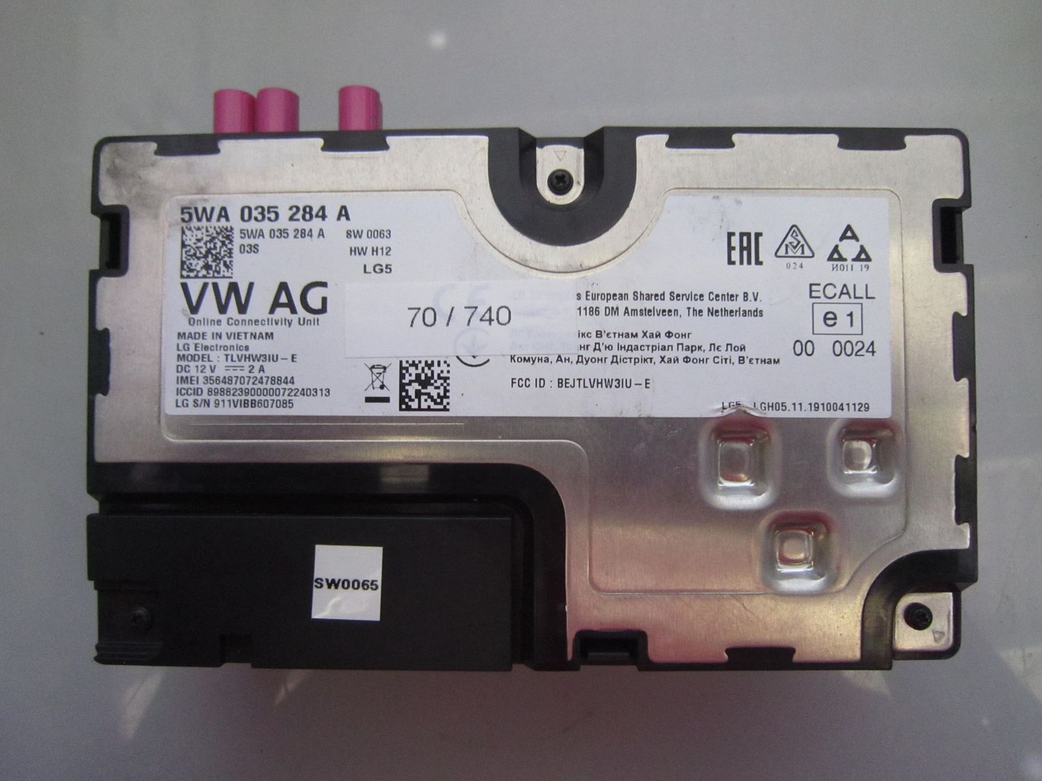 70-740 Modulo Chiamata Emergenza LG 5WA 035 284 A 5WA035284A TLVHM3IU-E HW:  H20   AUDI  VARIE