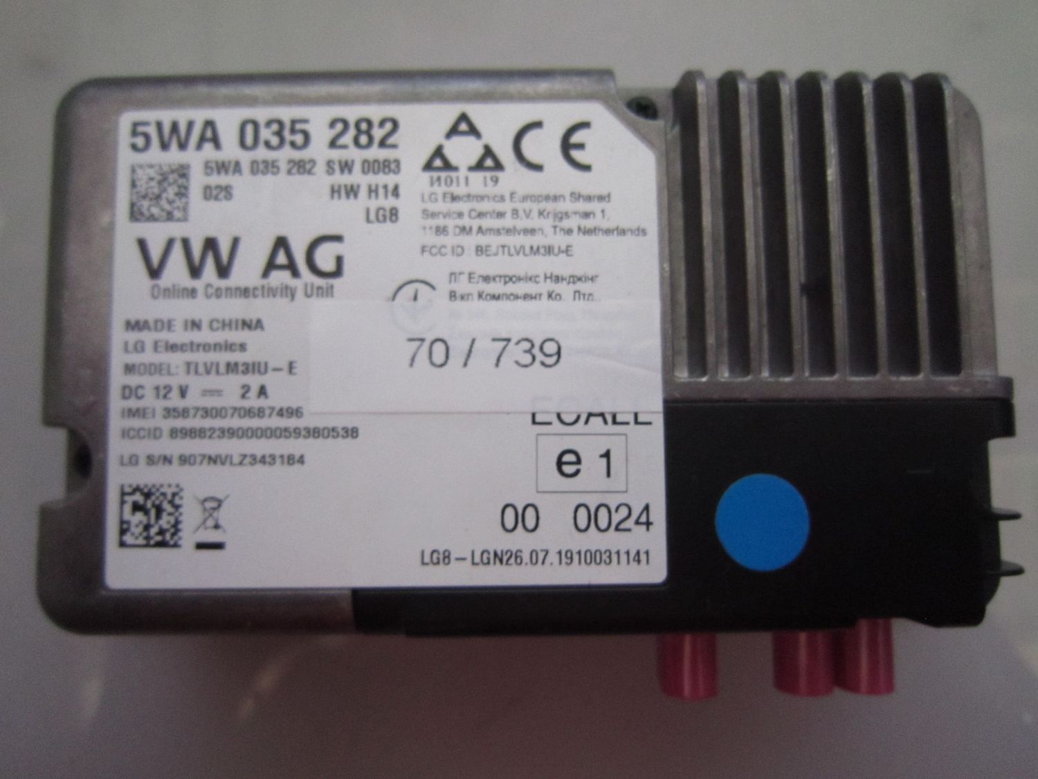 70-739 Modulo Chiamata Emergenza LG 5WA 035 282 5WA035282 TLVHM3IU-E HW:  H14   AUDI  VARIE