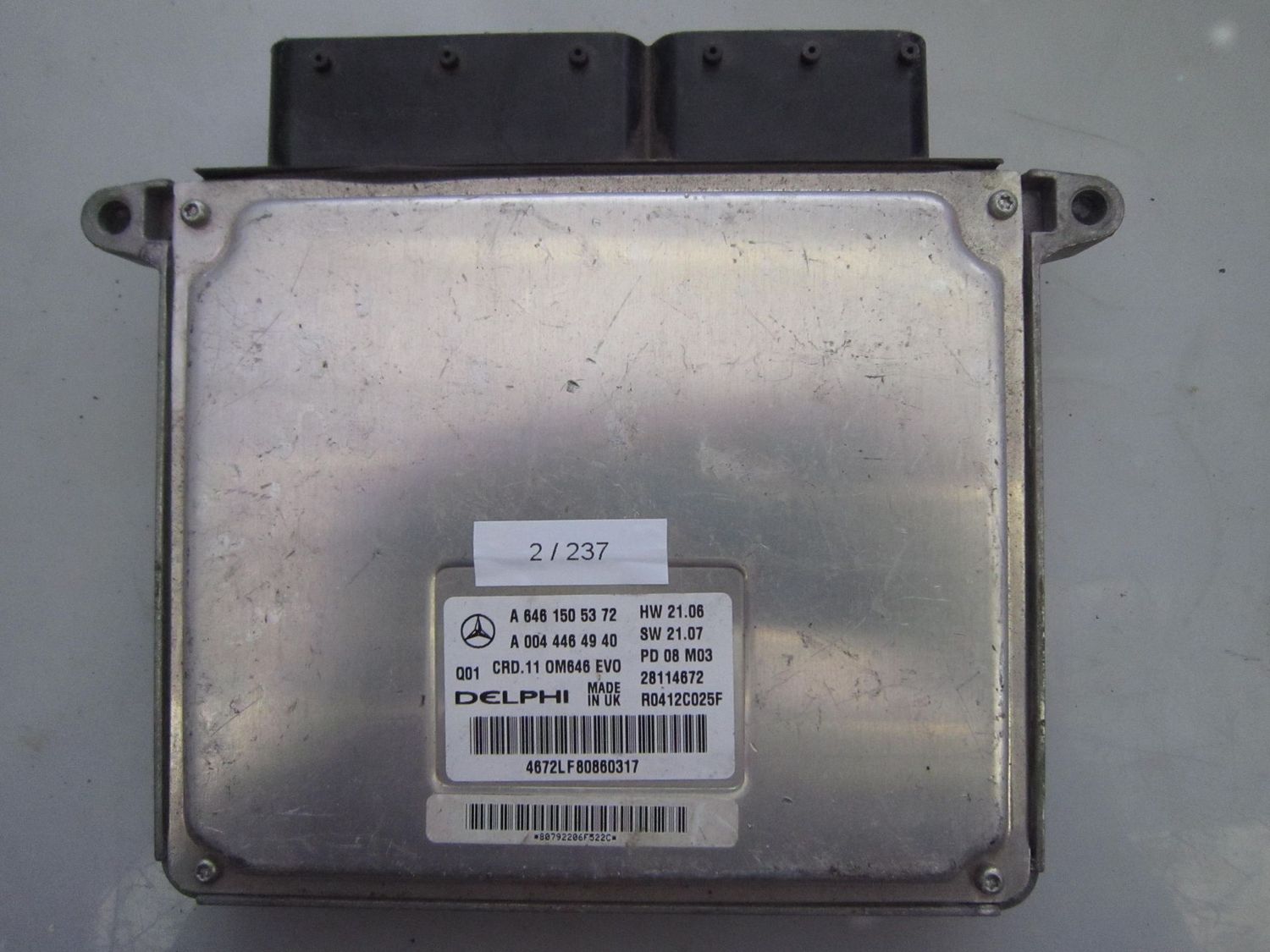 2-237 Centralina Motore Delphi 28114672   A 646 150 53 72 A 004 446 49 40 CRD.11 OM646 EVO HW: 21.01   SW:46.07 MERCEDES Diesel CLASSE E
