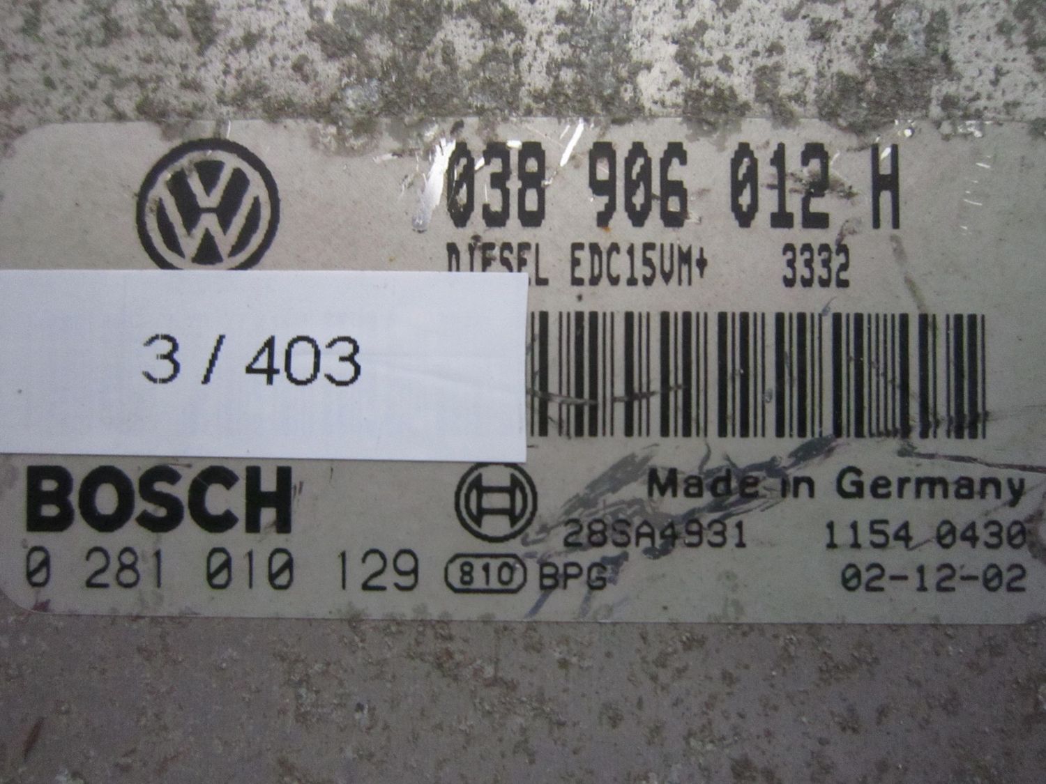3-403 Centralina Motore Bosch 0 281 010 129 0281010129 038 906 012 H 28SA4931 EDC15VM+  SKODA Diesel OCTAVIA