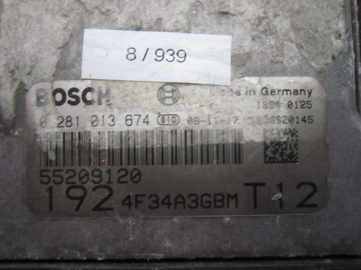 8-939 Centralina Motore Bosch 0 281 013 674 0281013674 55209120 1039S20145 192 4F34A3GBM T12  ALFA ROMEO / FIAT / LANCIA Diesel VARIE