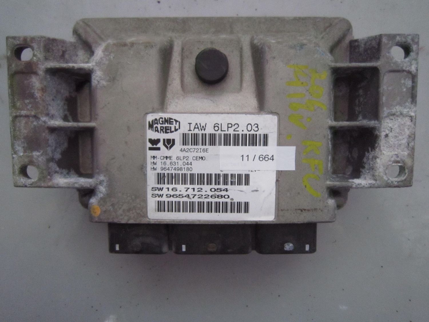 11-664 Centralina Motore Magneti Marelli IAW 6LP2.03 IAW6LP2.03  16.712.054 MM-CMME 6LP2 CEMO 9654722680 PEUGEOT BENZINA 206