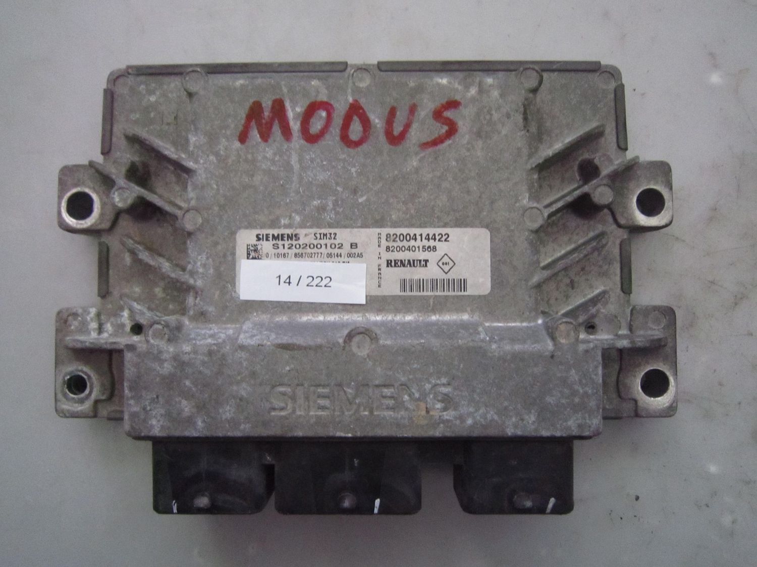 14-222 Centralina Motore Siemens S120200102 B S120200102B 8200414422 SIM32 8200401568  RENAULT BENZINA MODUS