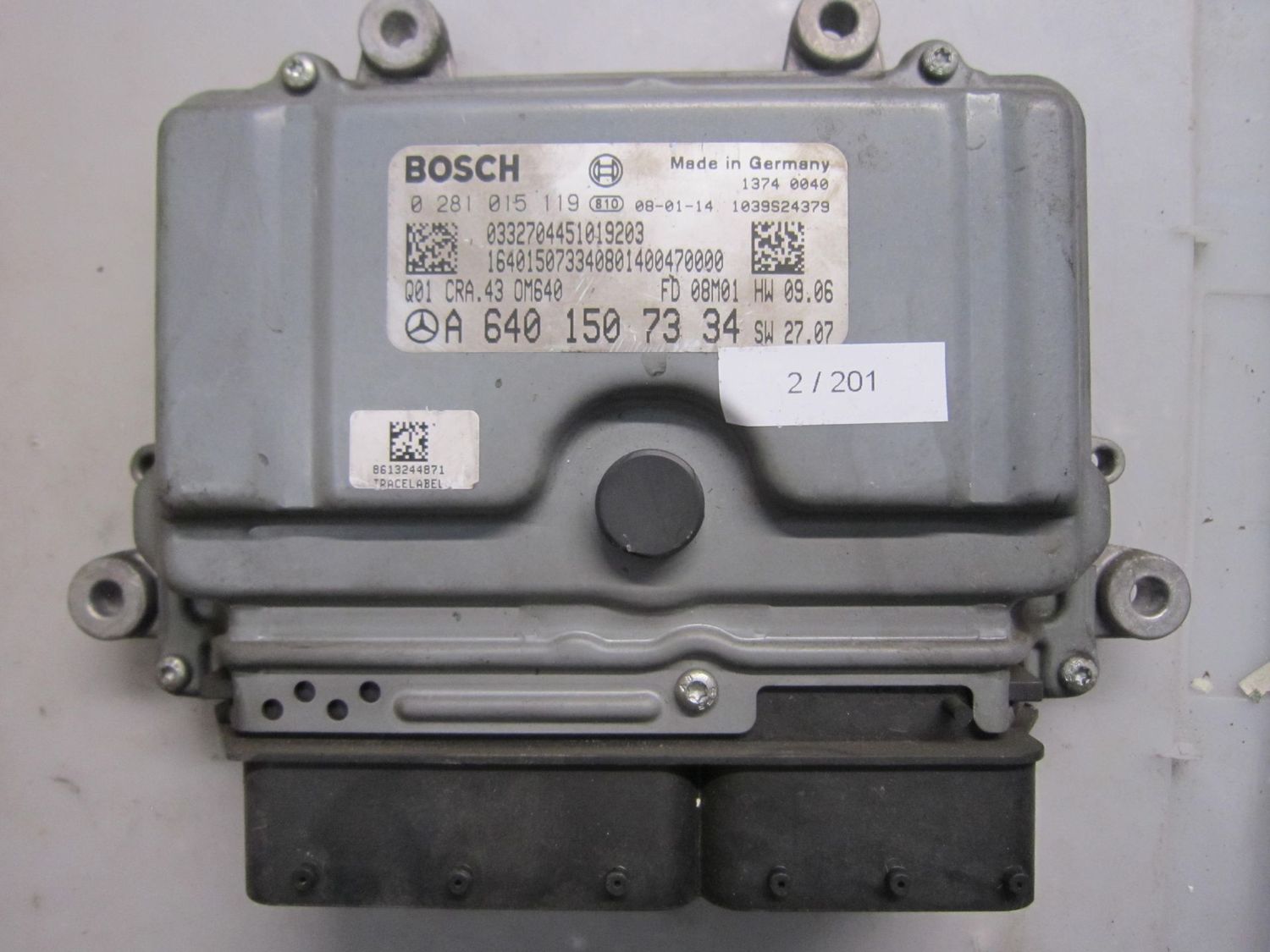 2-201 Centralina Motore Bosch 0 281 015 119 0281015119 A 640 150 73 34 1039S24379 CRA.43 OM640 FD 08M01 HW09.06   SW27.07 MERCEDES DIESEL CLASSE A