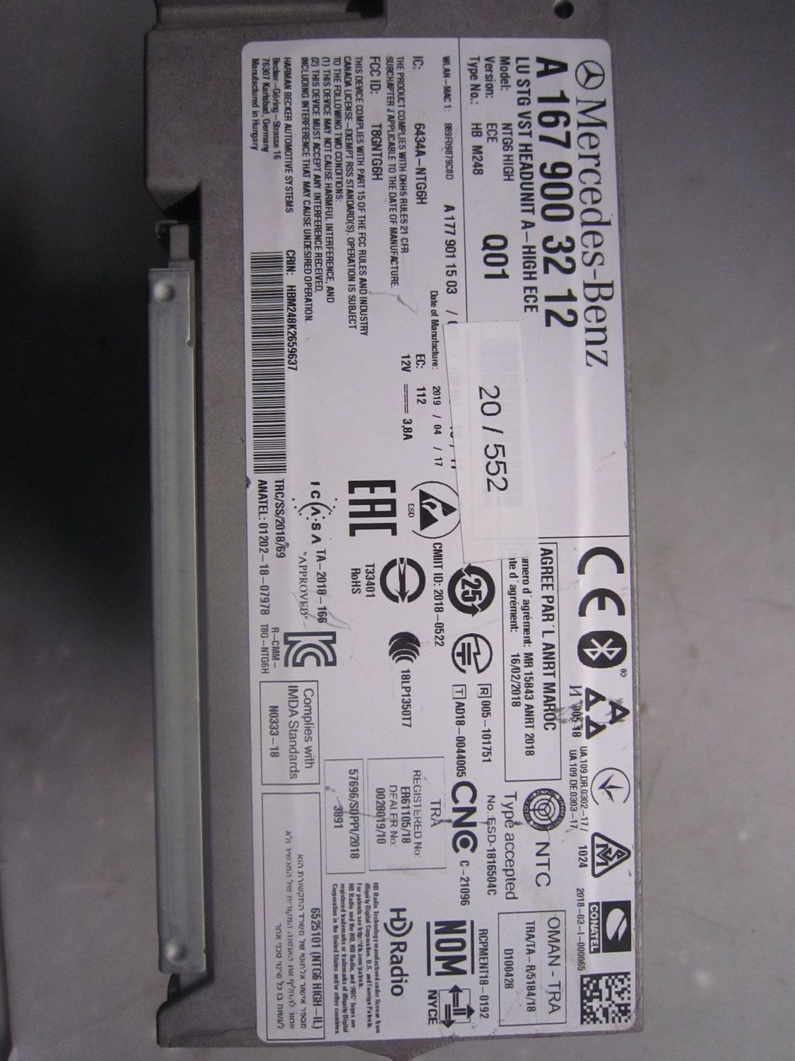 20-552 Navigatore Mercedes A167 900 32 12 A1679003212 Q01 NTG6 HIGH      CLASSE A