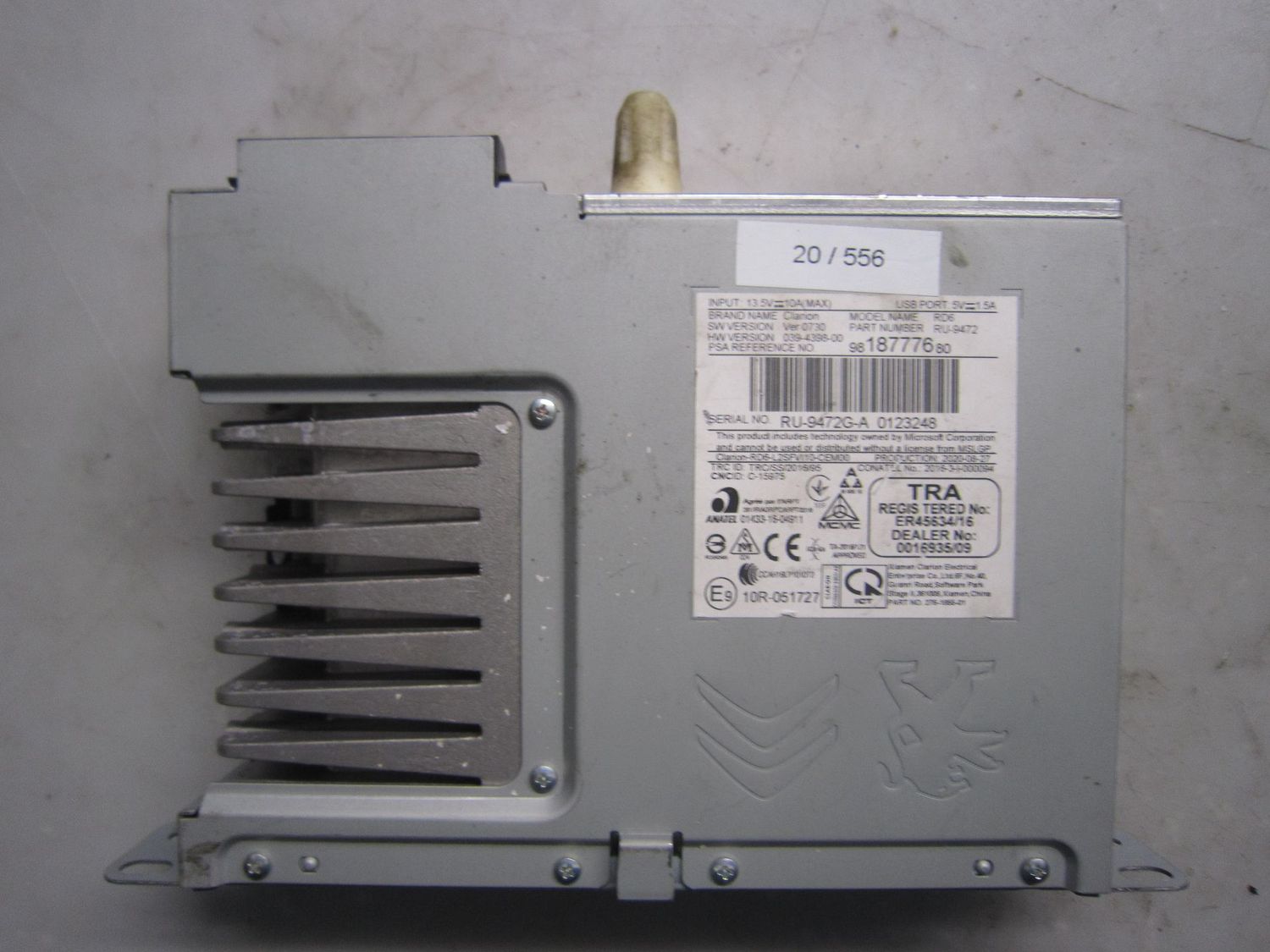 20-556 Autoradio Clarion 9818777680   RD6 RU-9472   PEUGEOT  PARTNER
