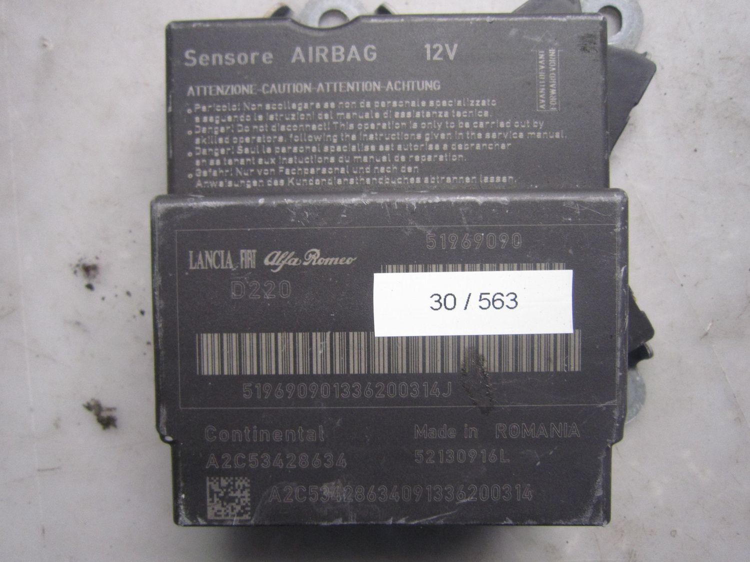 30-563 Centralina Airbag Continental 51969090   A2C53428634 52130916L   FIAT  500