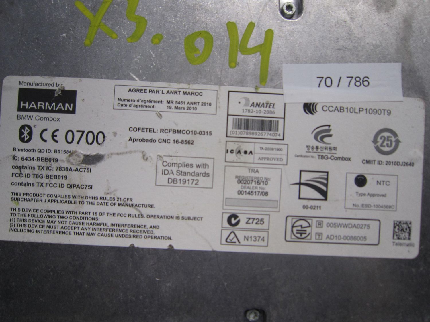 70-786 Centralina Bluetooth Harman CCAB10LP1090T9       BMW  SERIE X