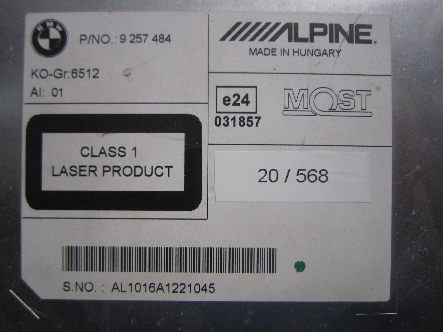 20-568 Autoradio Alpine 9 257 484 9257484     BMW  SERIE 5