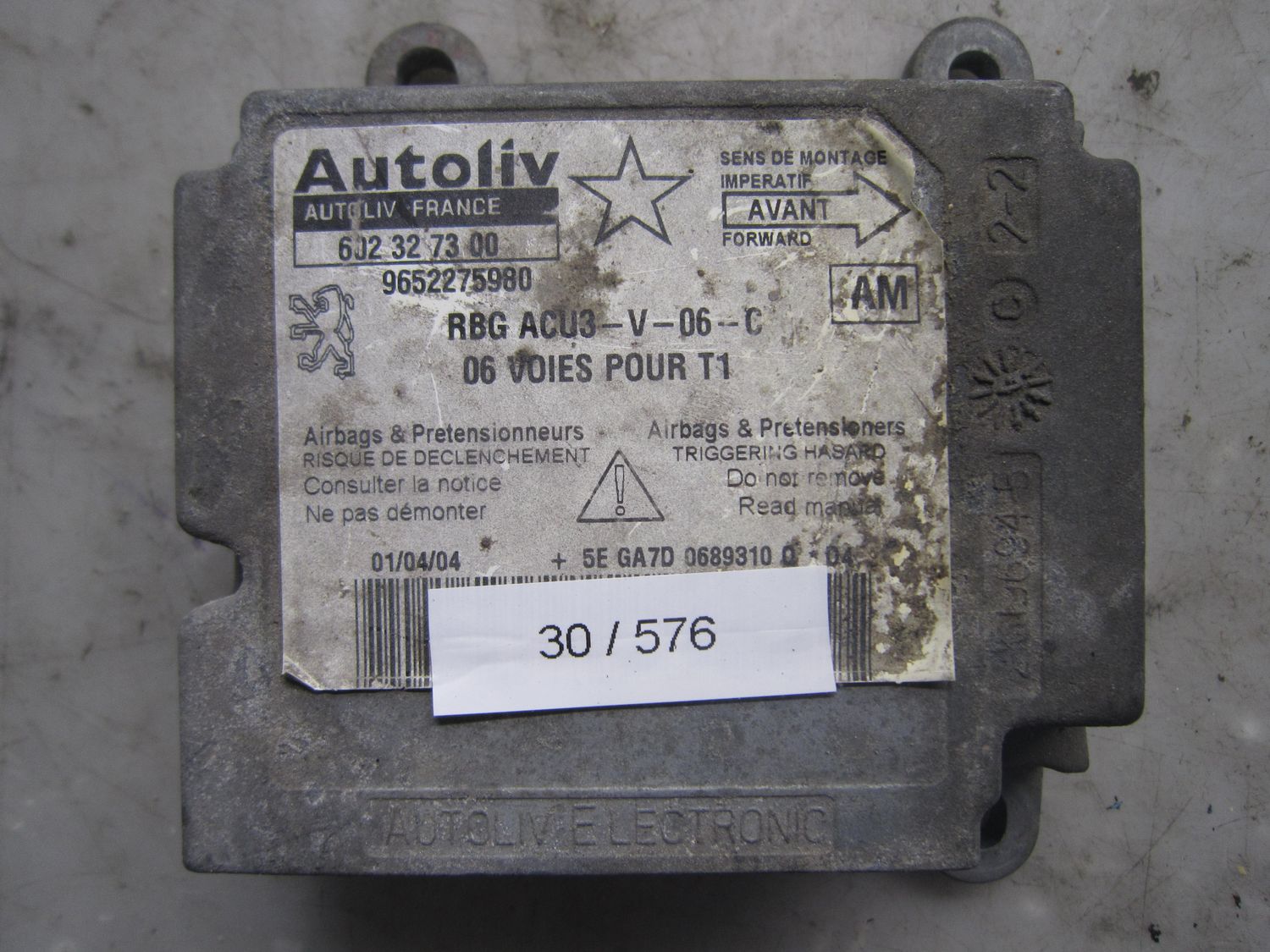 30-576 Centralina Airbag Autoliv 602 32 73 00 602327300 9659111980 RBG ACU3-V-06-C   CITROEN  XSARA PICASSO