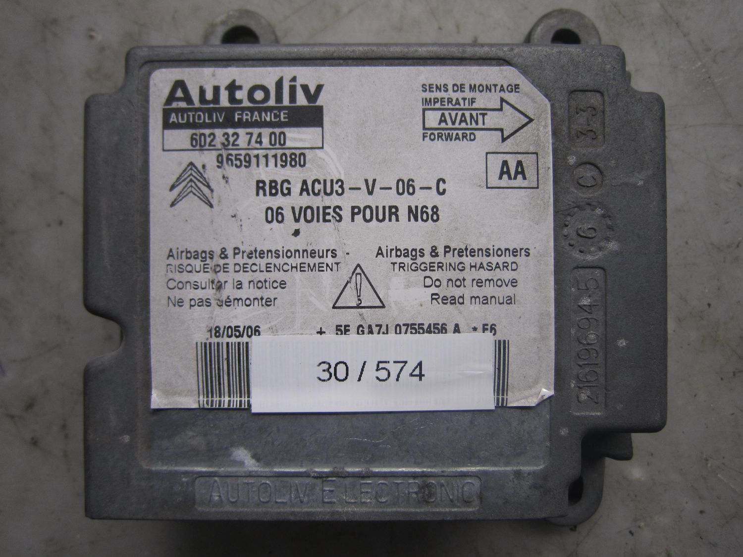 30-574 Centralina Airbag Autoliv 602 32 74 00 602327400 9659111980 RBG ACU3-V-06-C   CITROEN  XSARA PICASSO