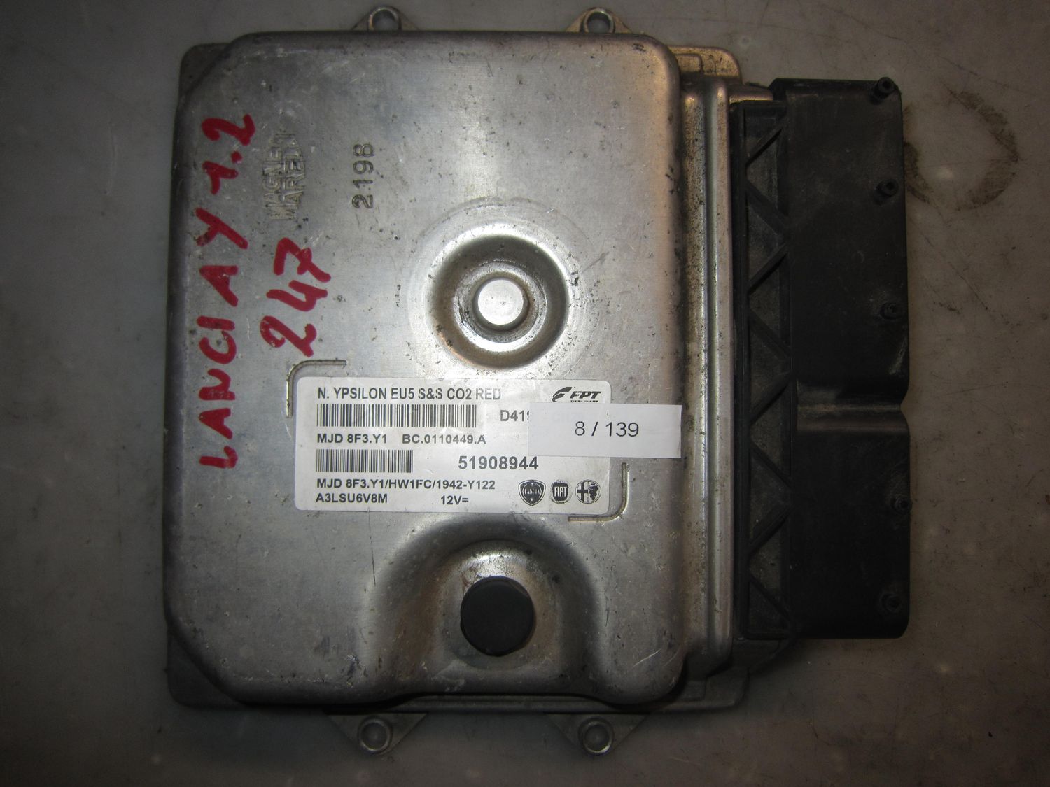 8-139 Centralina Motore Magneti Marelli 51908944   MJD 8F3.Y1 BC.0110449.A N. YPSILON EU5 HW1FC/1942-Y122 LANCIA Diesel Ypsilon